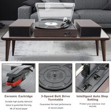 Load image into Gallery viewer, Elegant Wireless Vinyl Turntable with Auto-Stop &amp; Stylish Speakers - Wood Finish