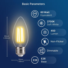 Load image into Gallery viewer, Dimmable E26 LED Chandelier Bulbs - 60W Equiv, Soft White, 24 Count Energy Saver