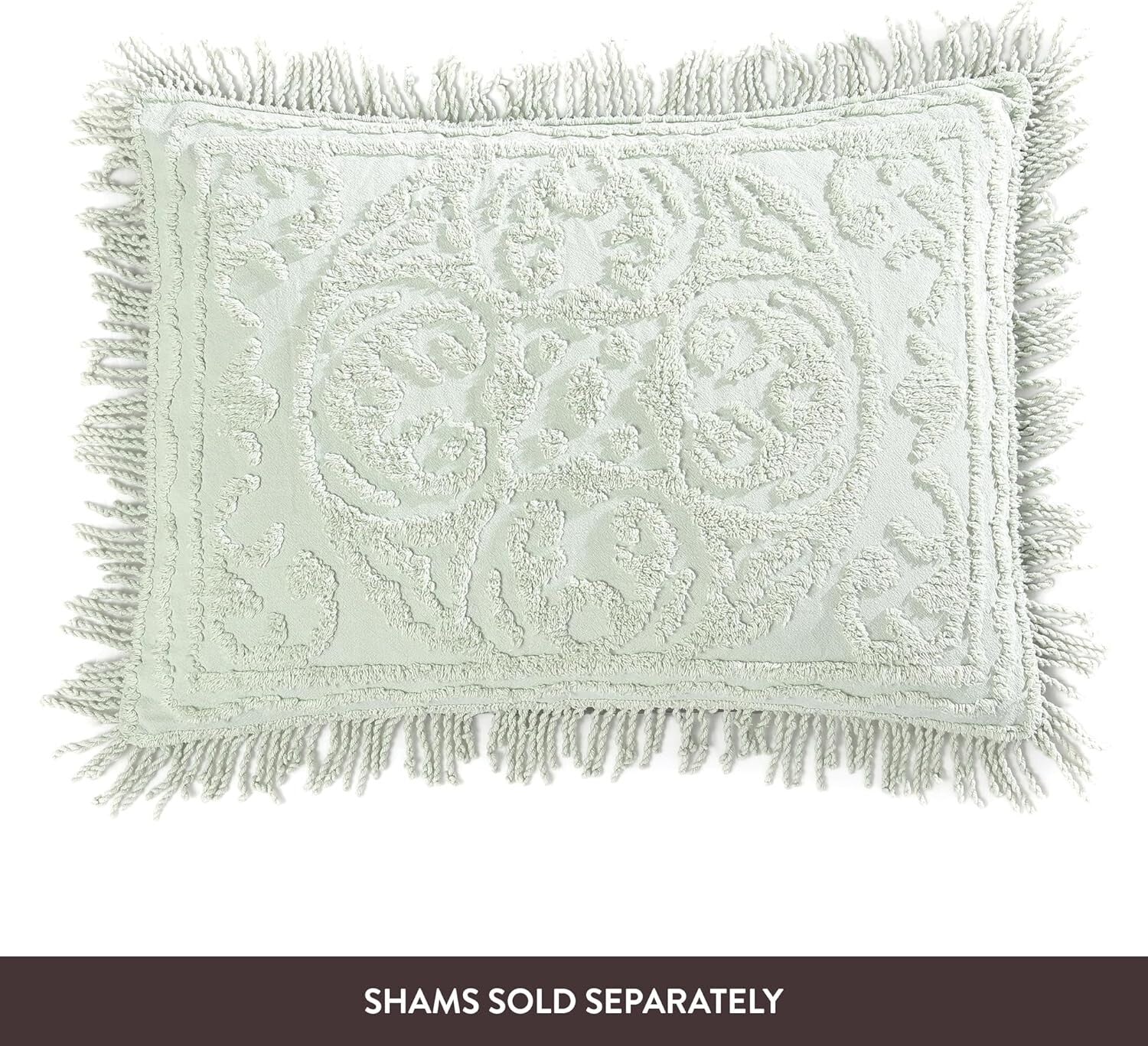 Luxurious King Size Chenille Bedspread in Sage - Traditional Medallion Design