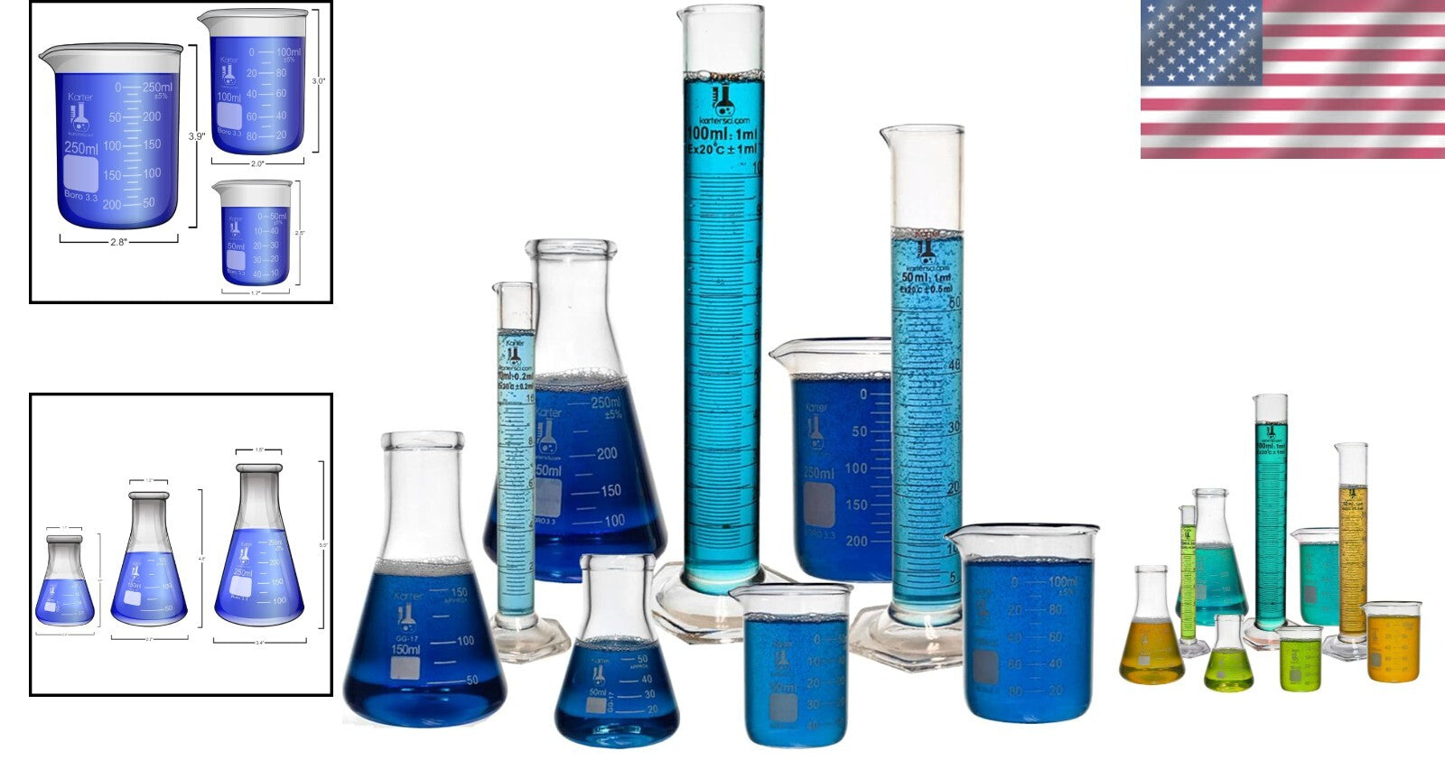 Professional 9-Piece Lab Glassware Set: Beaker, Flask & Graduated Cylinder