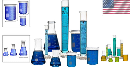 Professional 9-Piece Lab Glassware Set: Beaker, Flask & Graduated Cylinder