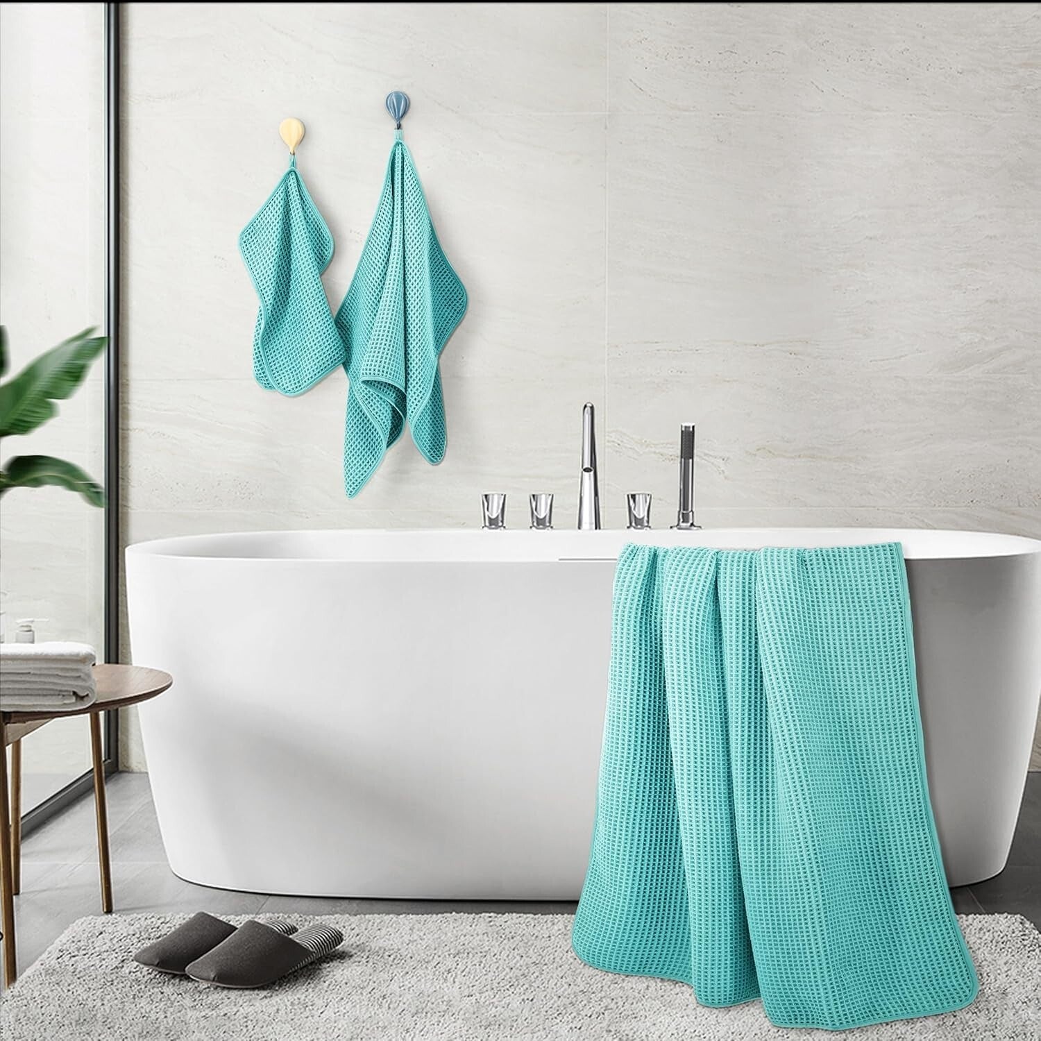 Deluxe 6-Piece Aqua Waffle Weave Microfiber Bath Towels - Oversize 60 x 30 in.