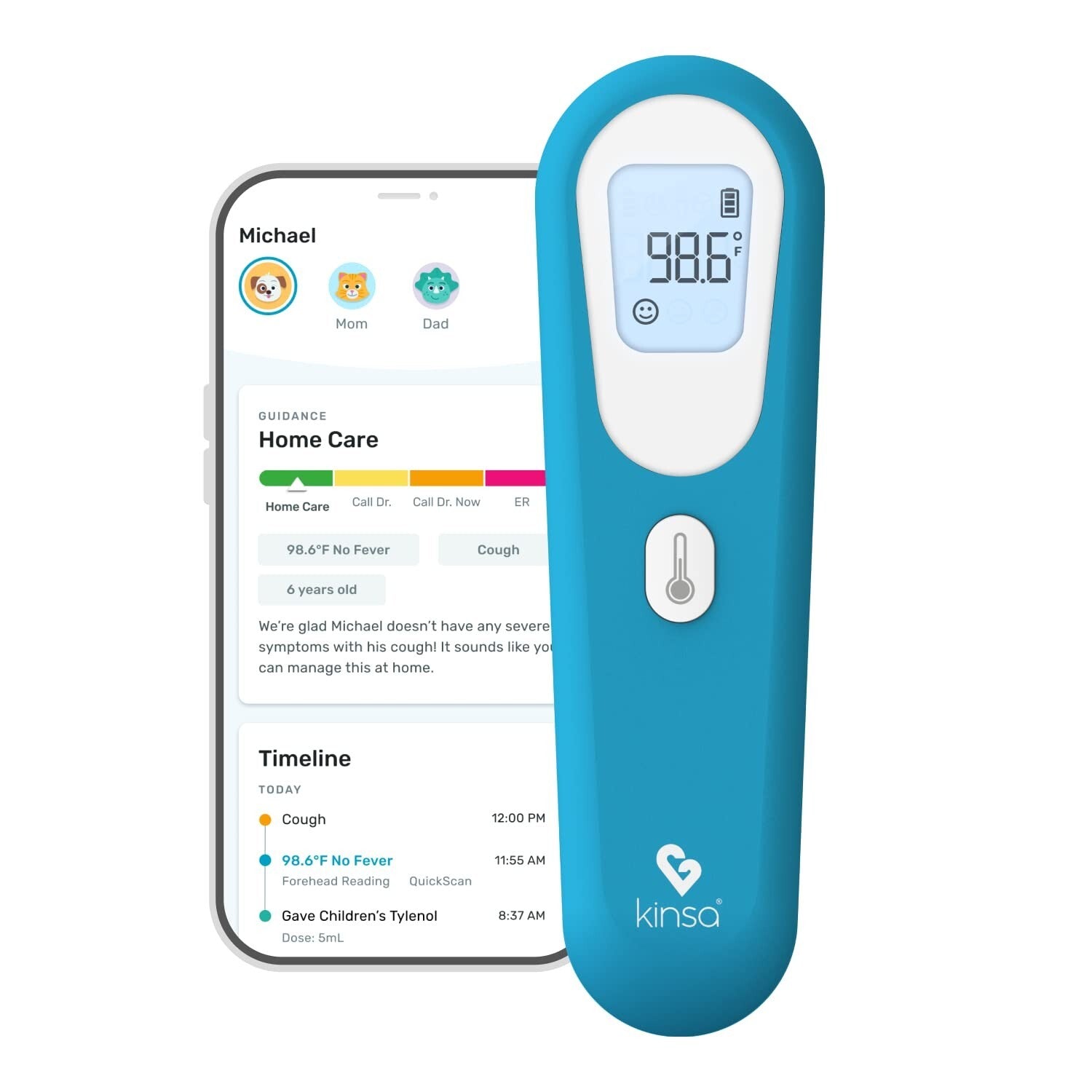 FDA-Cleared Digital Forehead Thermometer with App for Family Health Tracking