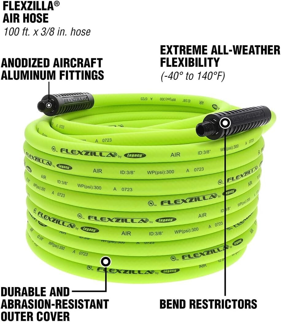All-Weather 3/8" x 100 ft. Heavy Duty Air Hose with Zero Memory Flexibility
