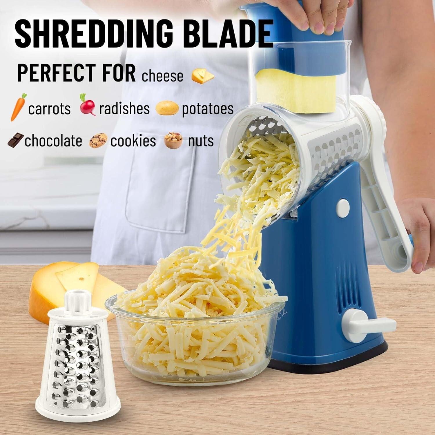 5 Stainless Steel Blades Vegetable Chopper & Cheese Grater - Heavenly Blue