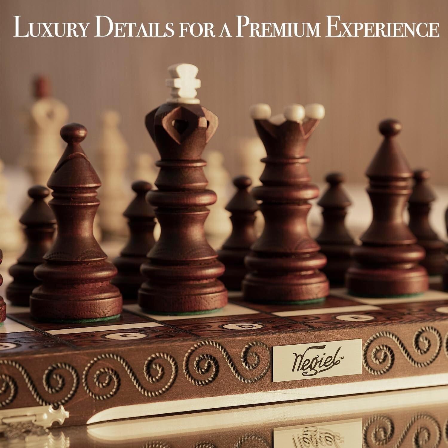 Exquisite 21-Inch Beech and Birch Wood Chess Set - Perfect Gift for Enthusiasts