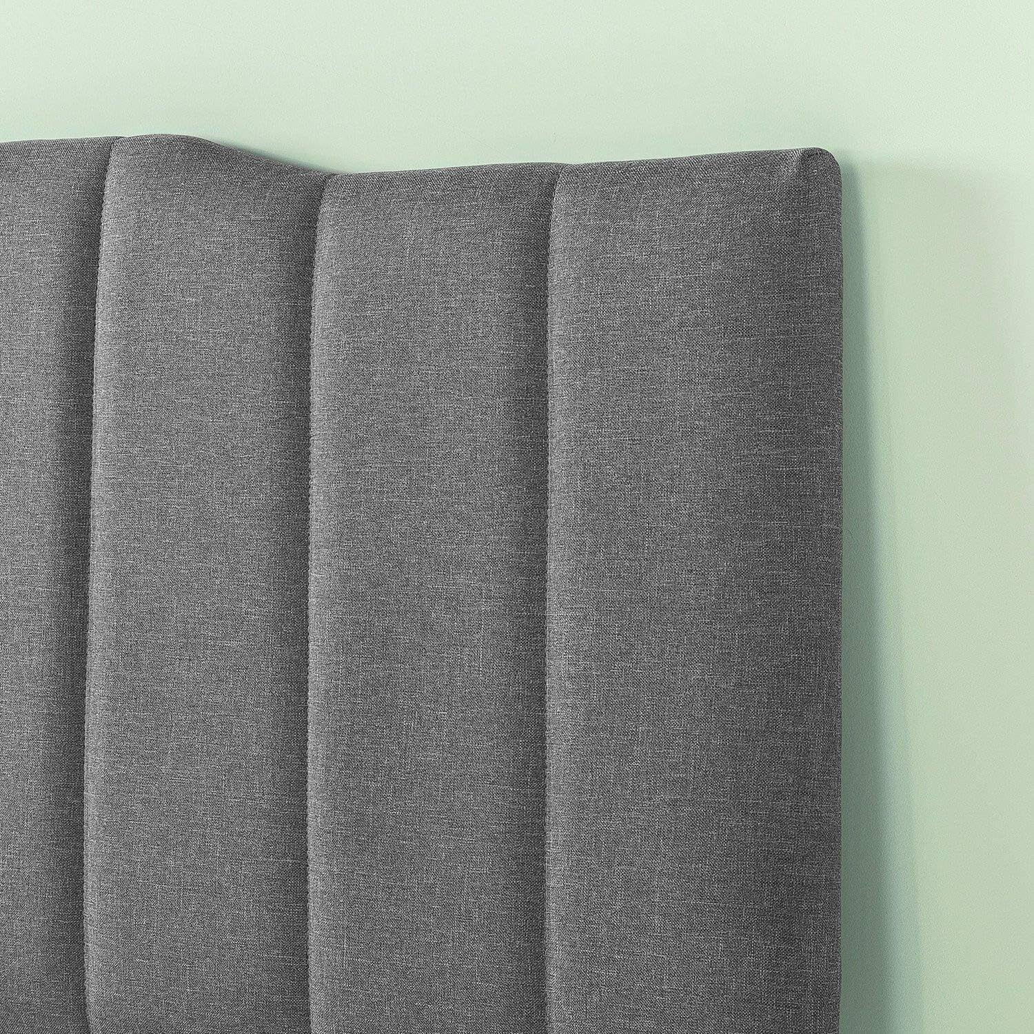 Classic Full Size Upholstered Headboard with Channel Stitched Design in Gray