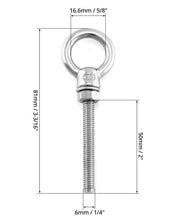 Load image into Gallery viewer, Stainless Steel Eyebolts - 50 Pack, 1/4" x 2" Long for Various Applications