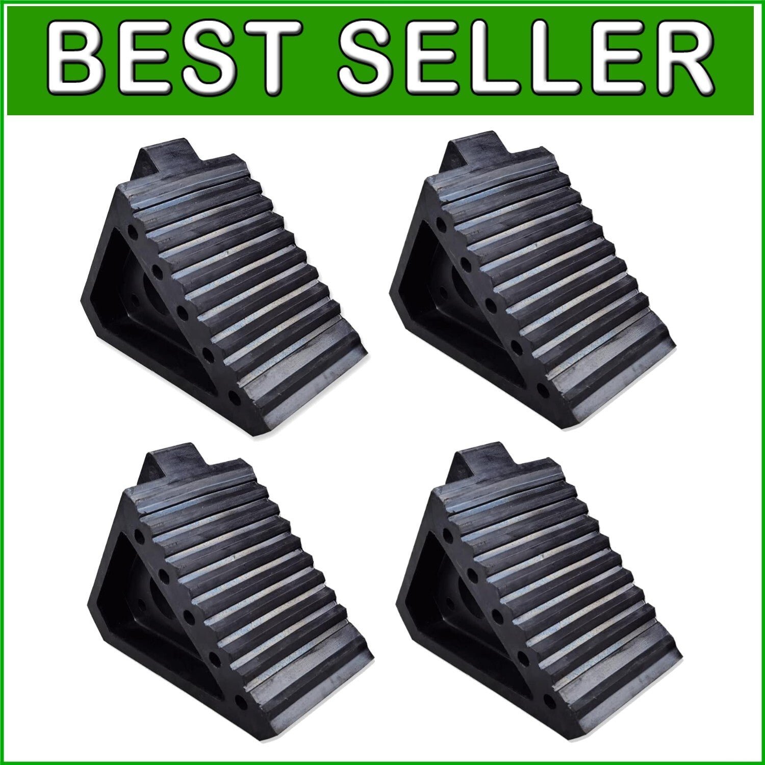 Durable Triangle Design Rubber Wheel Chocks - 4 Pack for Ultimate Stability