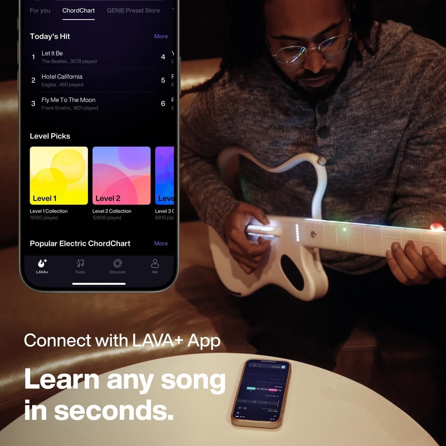 GENIE Stringless Smart Guitar with Onboard Speaker - Portable & Compact Design