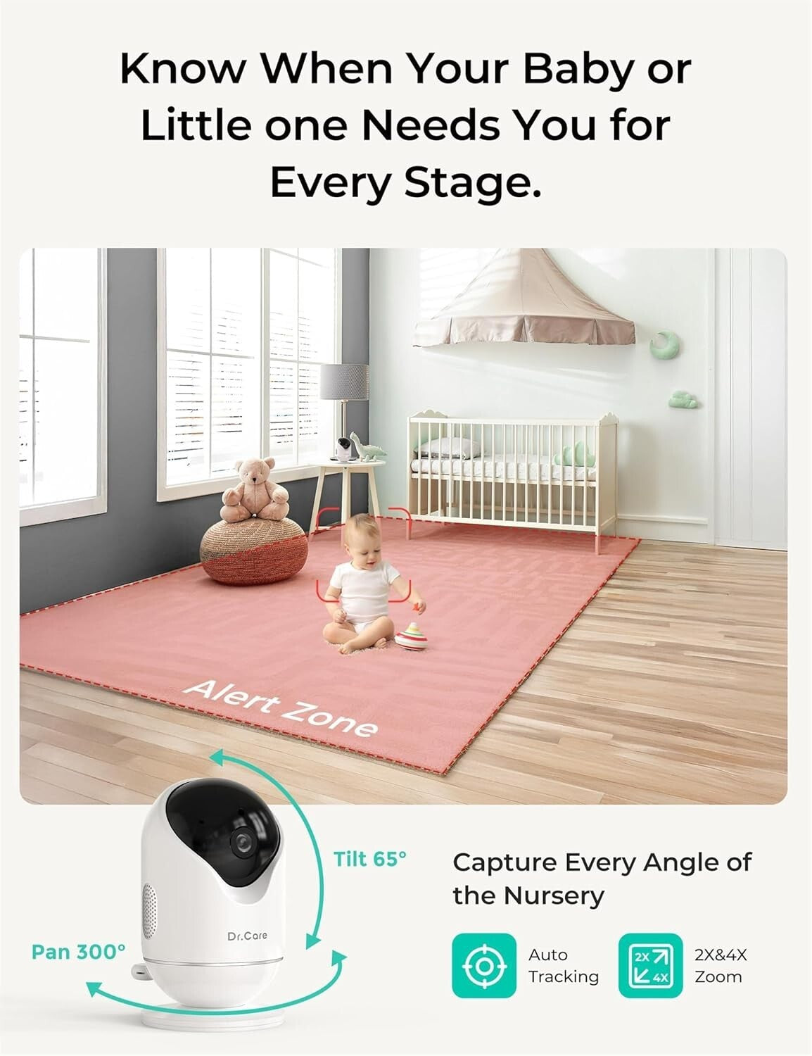 2K Resolution Baby Monitor with 5000mAh Battery & Cry Alerts - Ideal for Parents