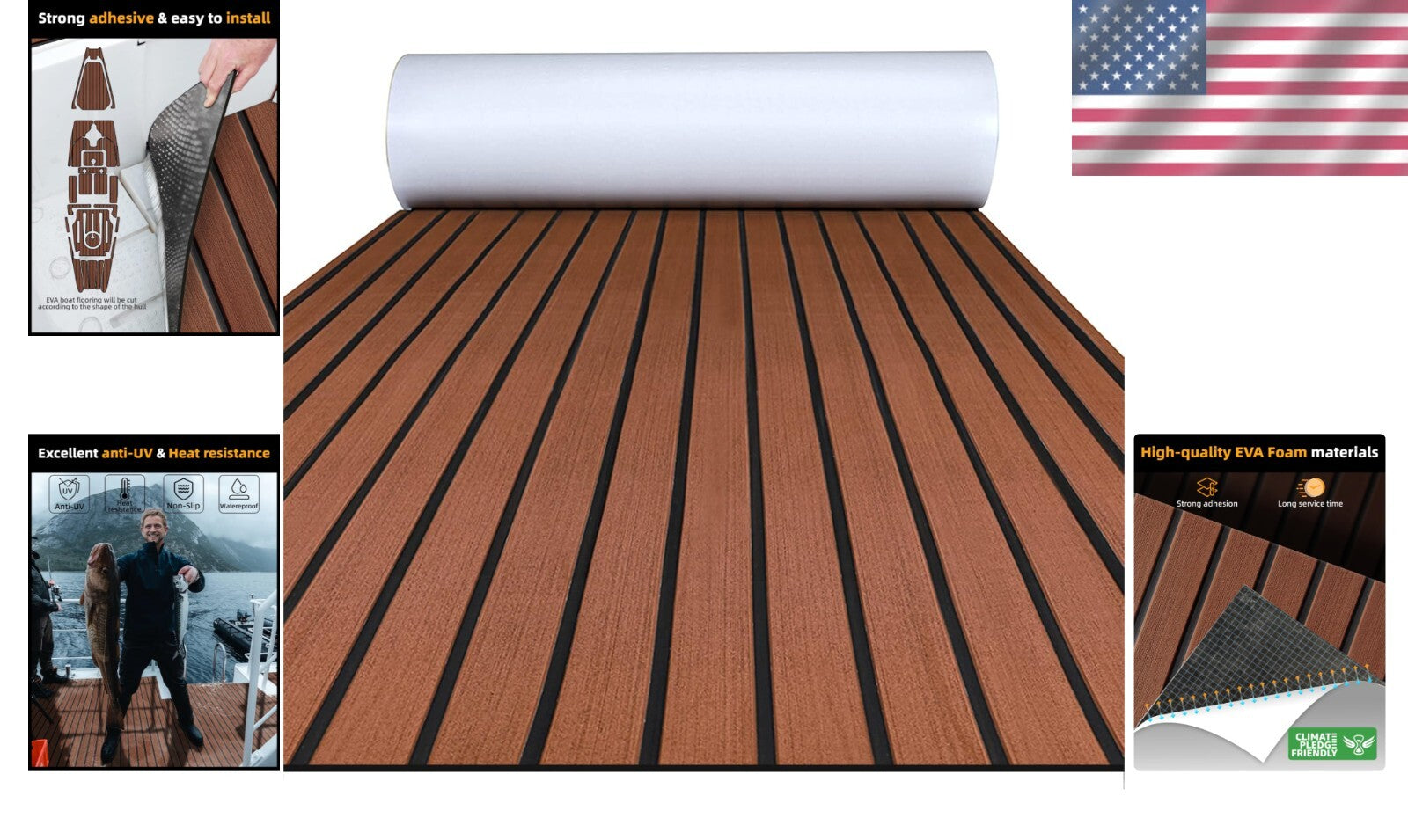 Customizable EVA Marine Decking - Self-Adhesive Faux Teak for Yachts & Kayaks
