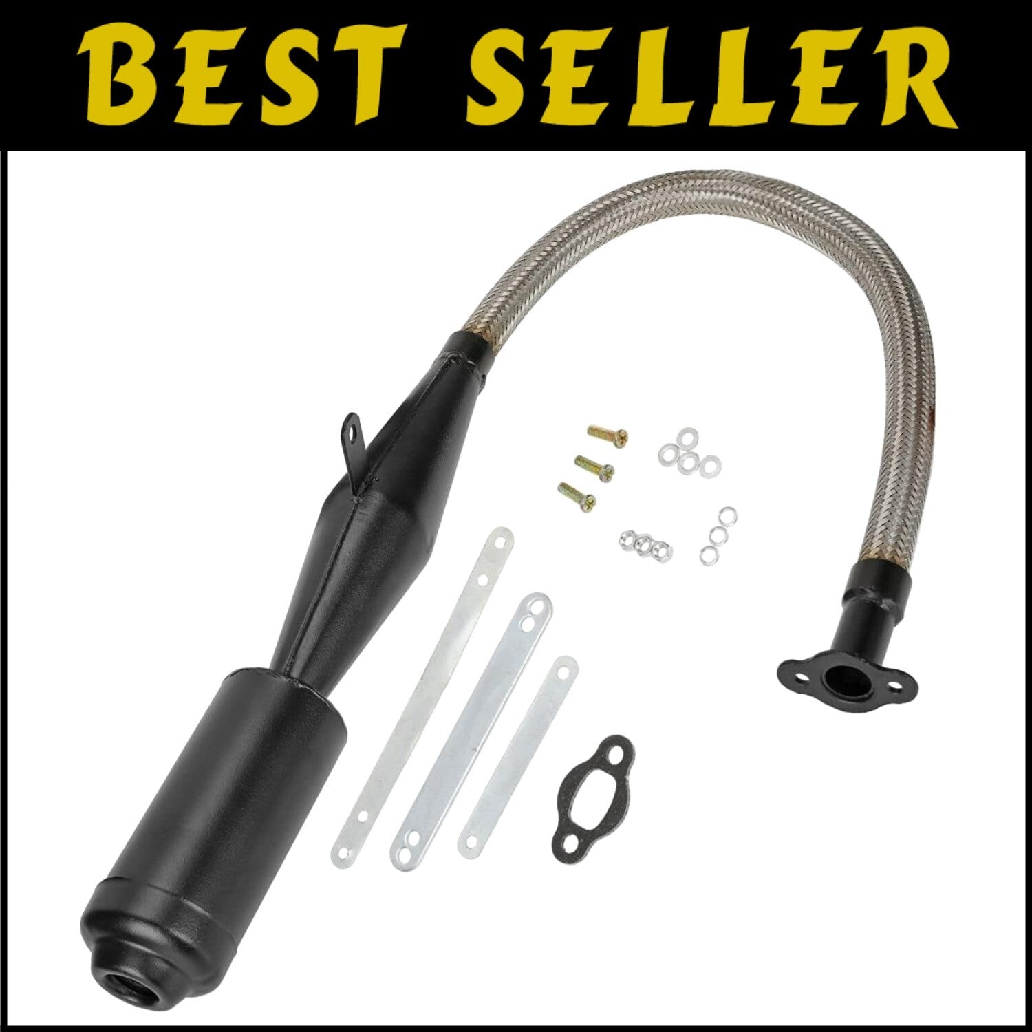 Premium Flexible Exhaust Muffler with Gasket for 2 Stroke 49cc to 100cc Bikes