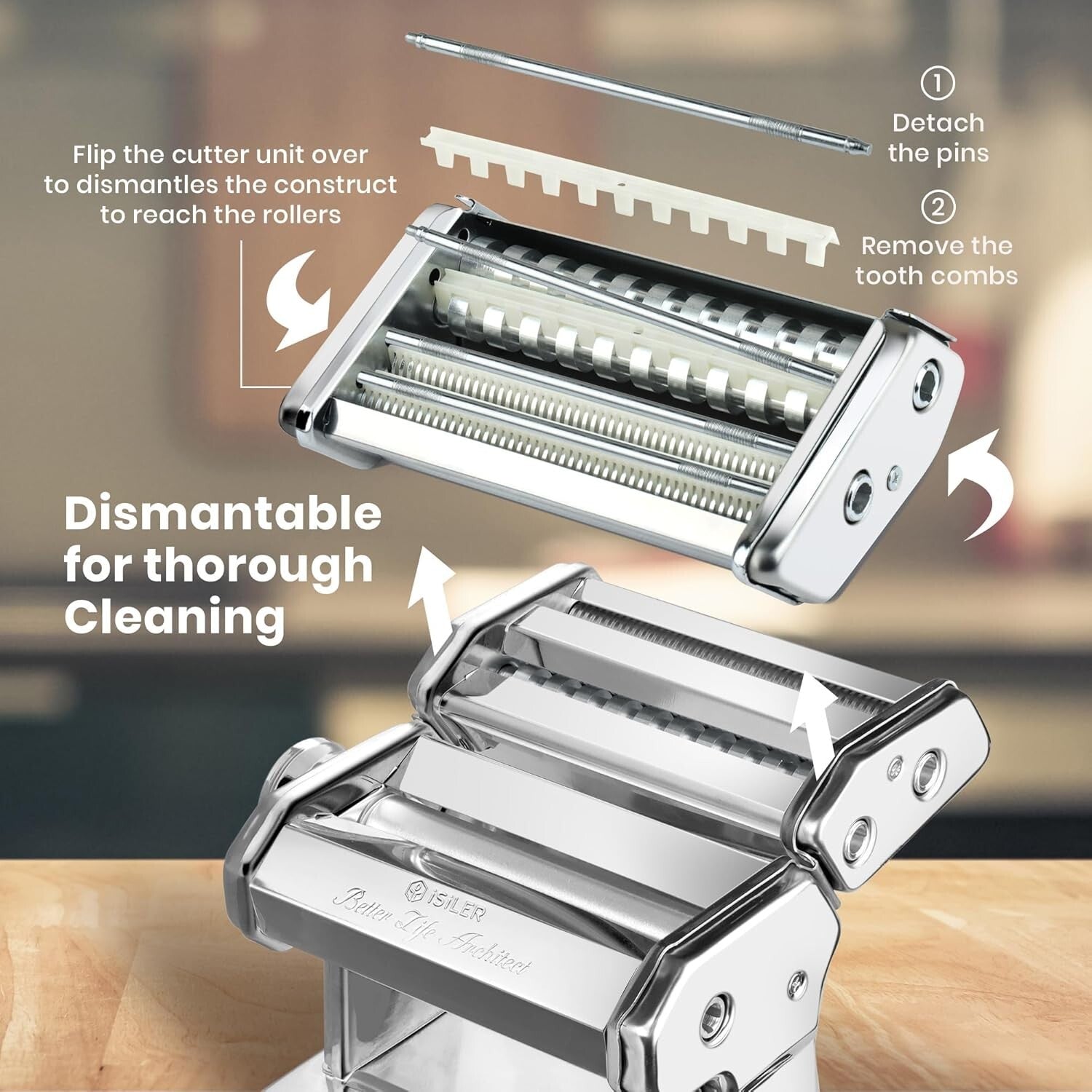 9-Setting Stainless Steel Pasta Maker - Adjustable Thickness for Gourmet Cooking