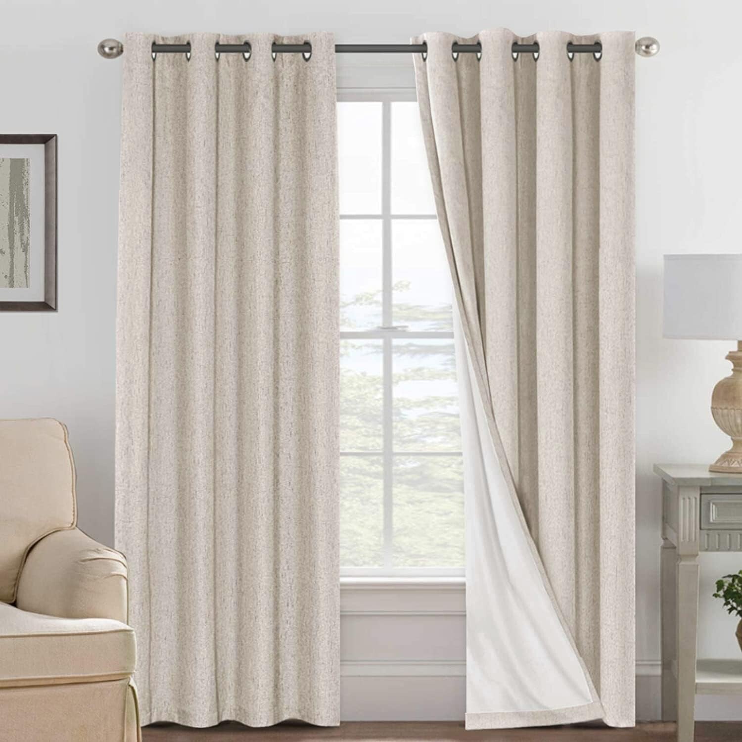 Natural Linen Blackout Drapes - Elegant Thermal Insulated Panels (Pack of 2)