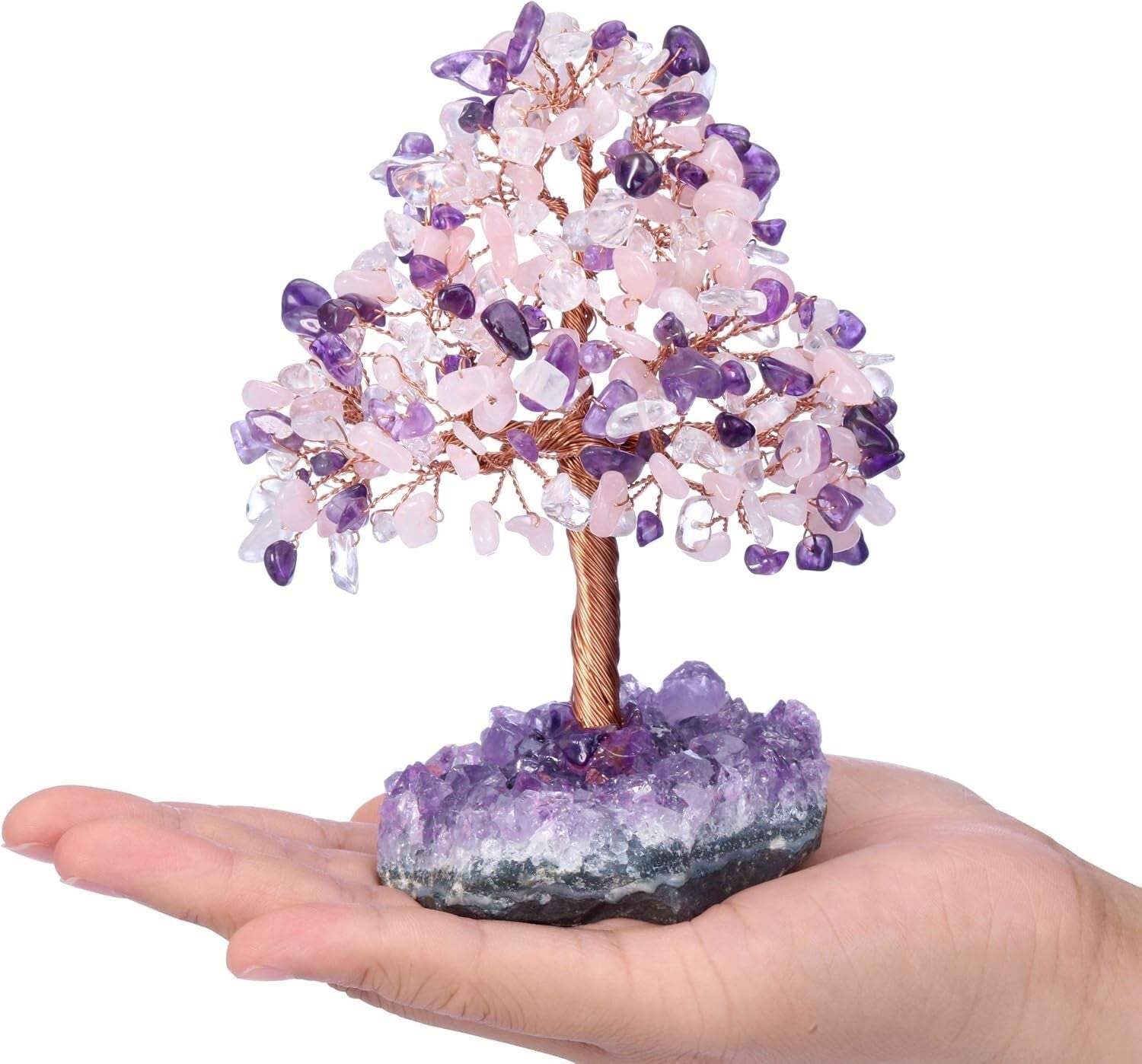 Feng Shui Crystal Money Tree - Rose Quartz, Amethyst, Clear Quartz Design