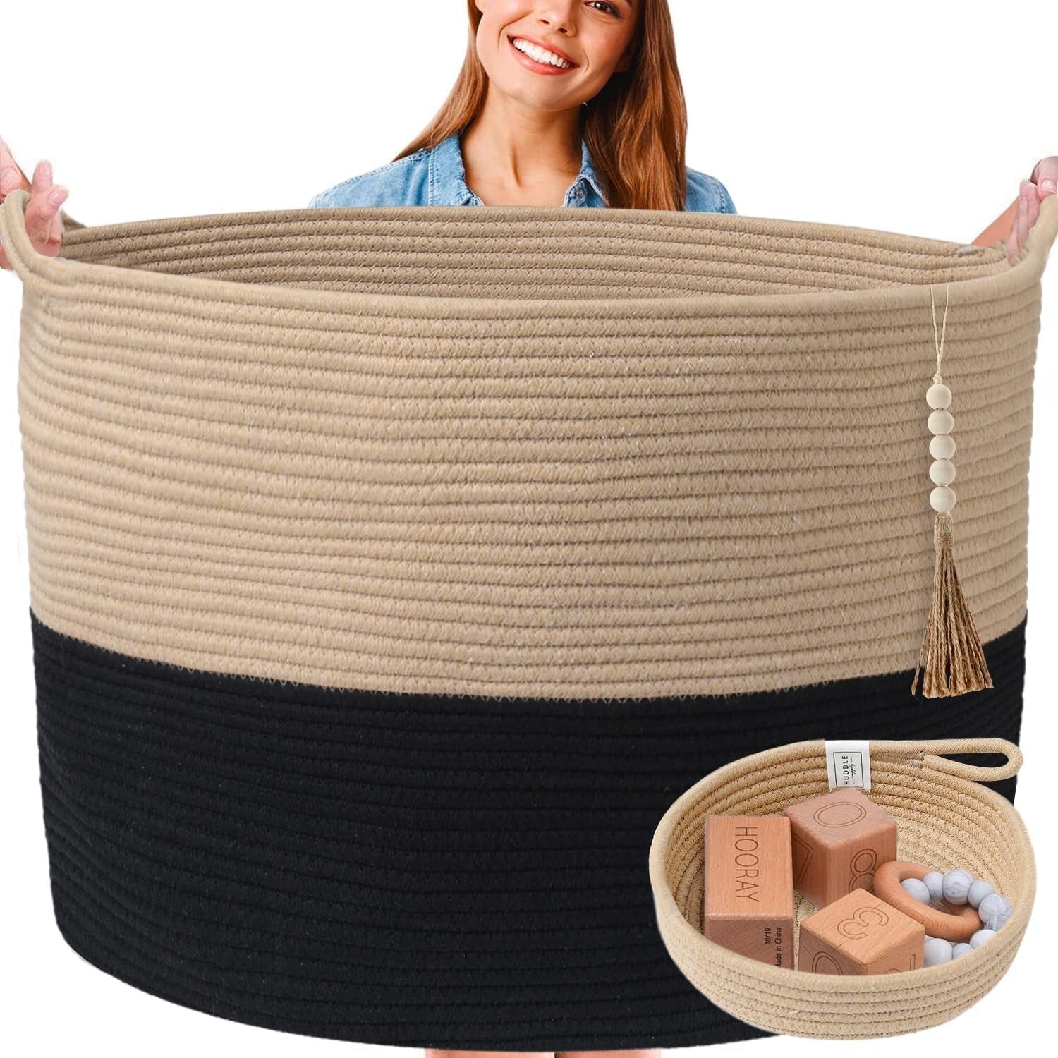 Elegant Washable Jumbo Basket Set - Black & Brown for Home Storage Purposes