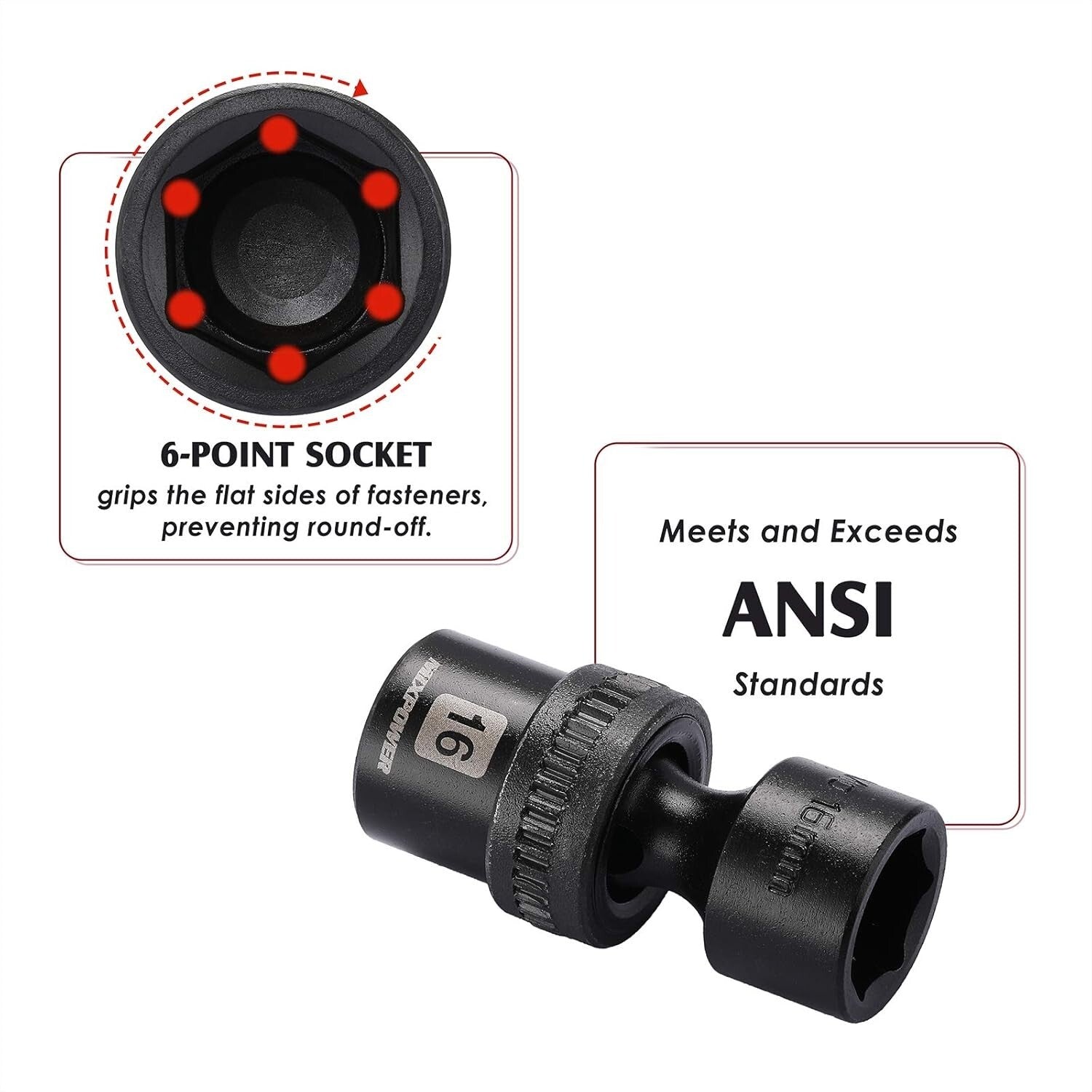 10-Piece 3/8'' Drive Swivel Universal Impact Socket Set - Metric Sizes 10-19mm