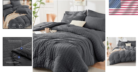 Elegant 7-Piece Dark Grey King Bedding Set - Hypoallergenic & Wrinkle-Resistant