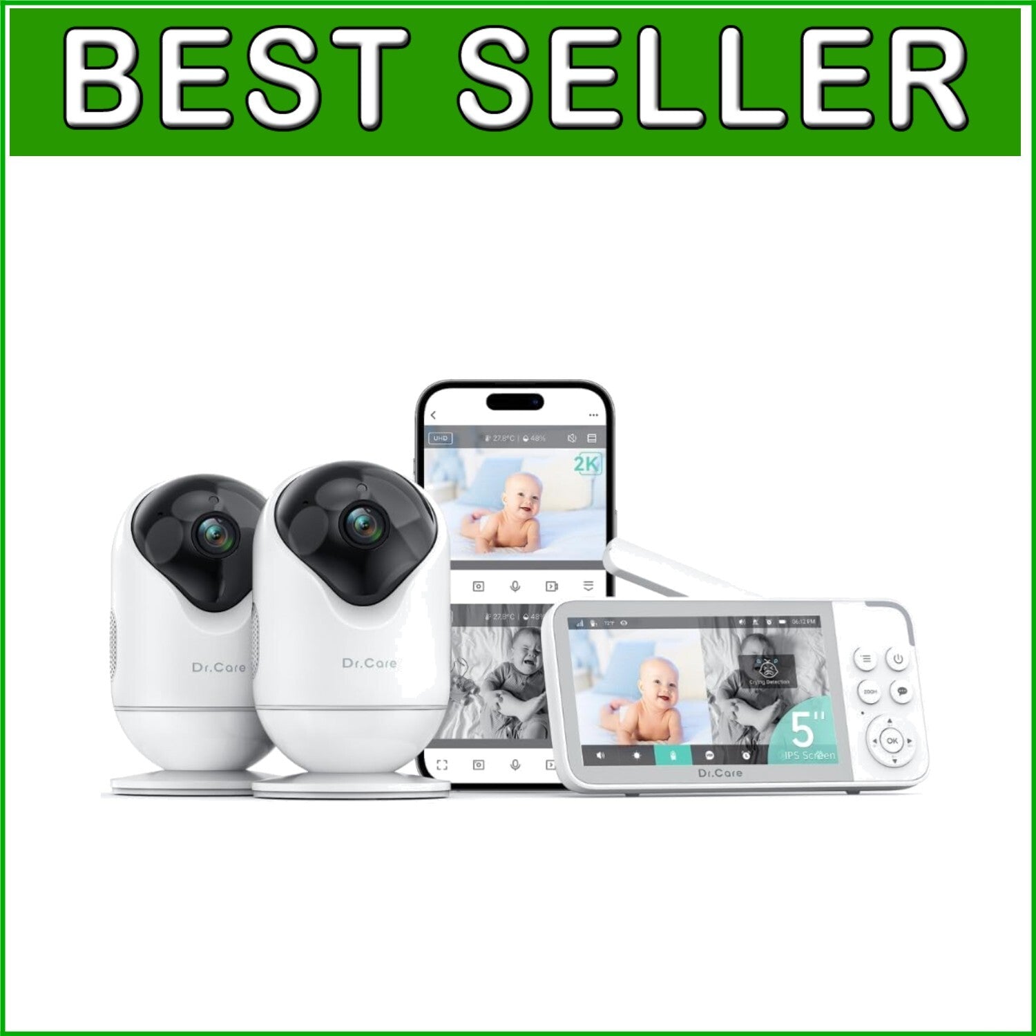 2K Resolution Baby Monitor with 5000mAh Battery & Cry Alerts - Ideal for Parents