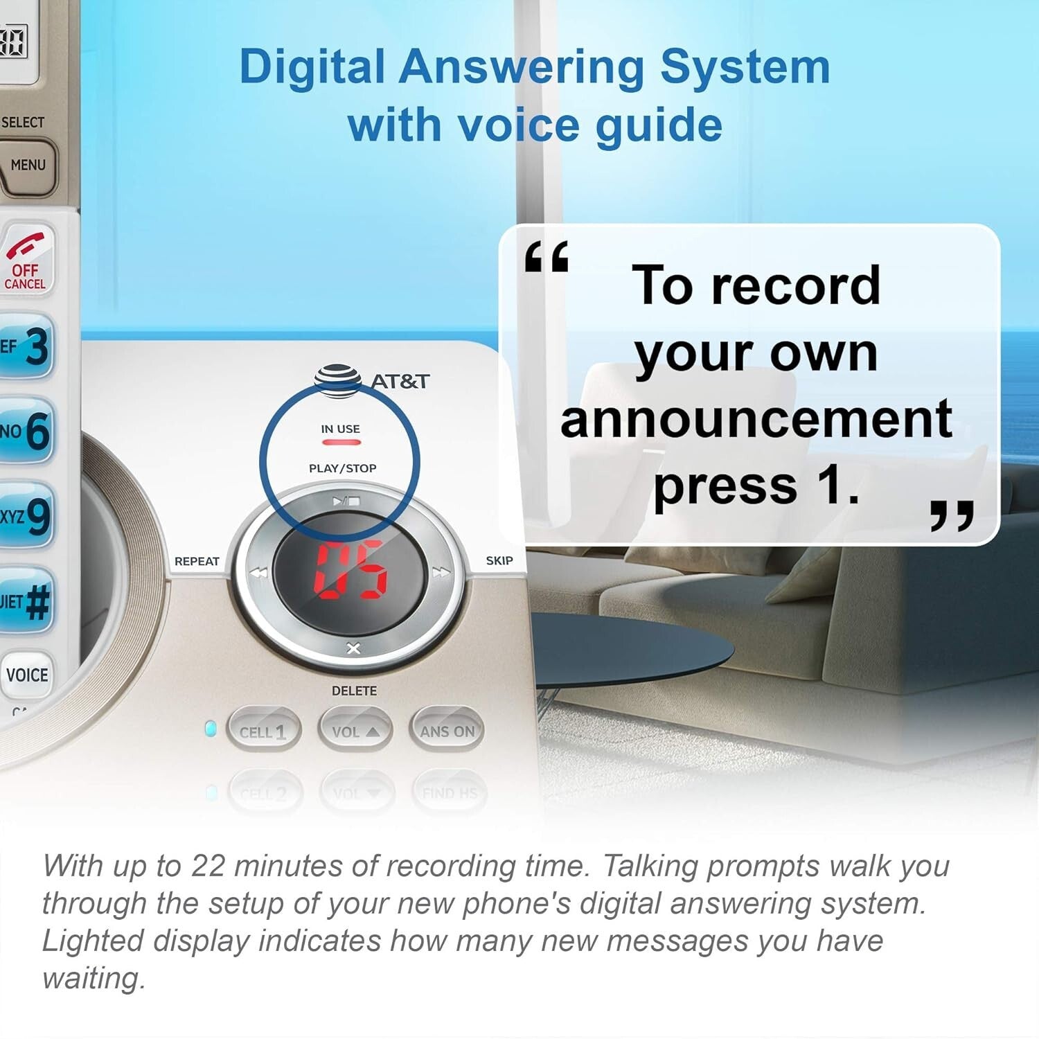Expanded Bluetooth Cordless Phone System with Big Buttons & Digital Answering