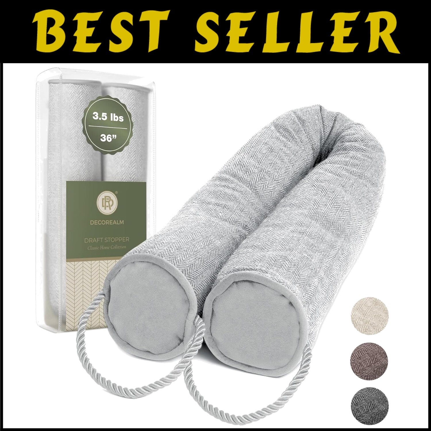 36" Weighted Under Door Draft Stopper - Pewter Herringbone Insulation Blocker