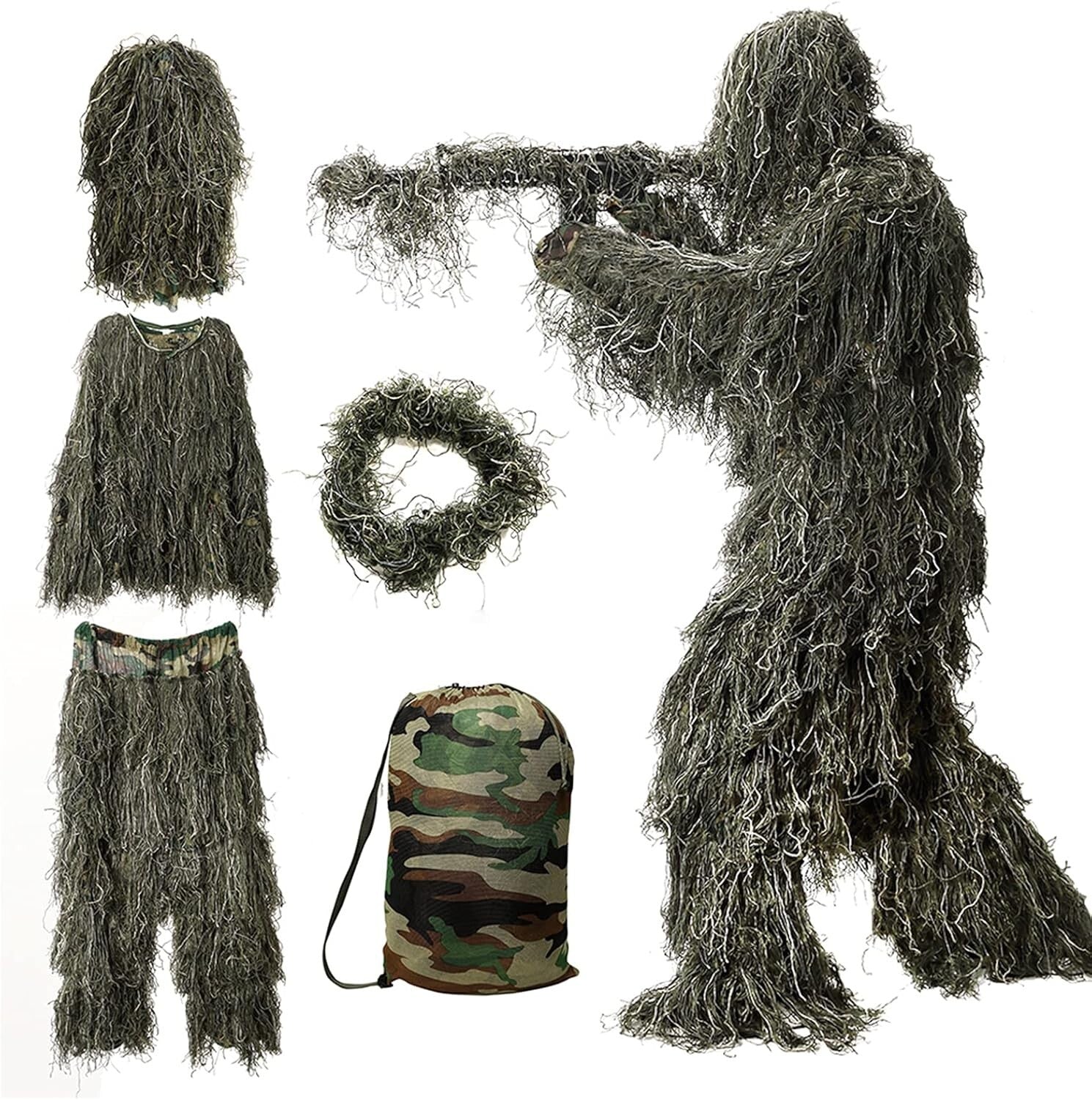 3D Camouflage Ghillie Suit - All-in-One Hunting Outfit with Carry Bag