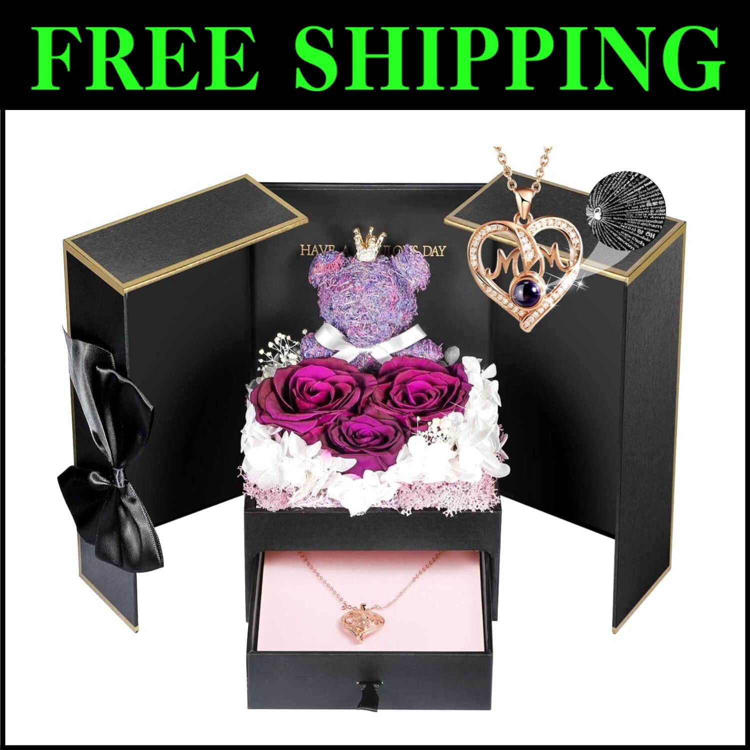 Charming Mother Gift Set: Eternal Roses & Adjustable I Love You Necklace