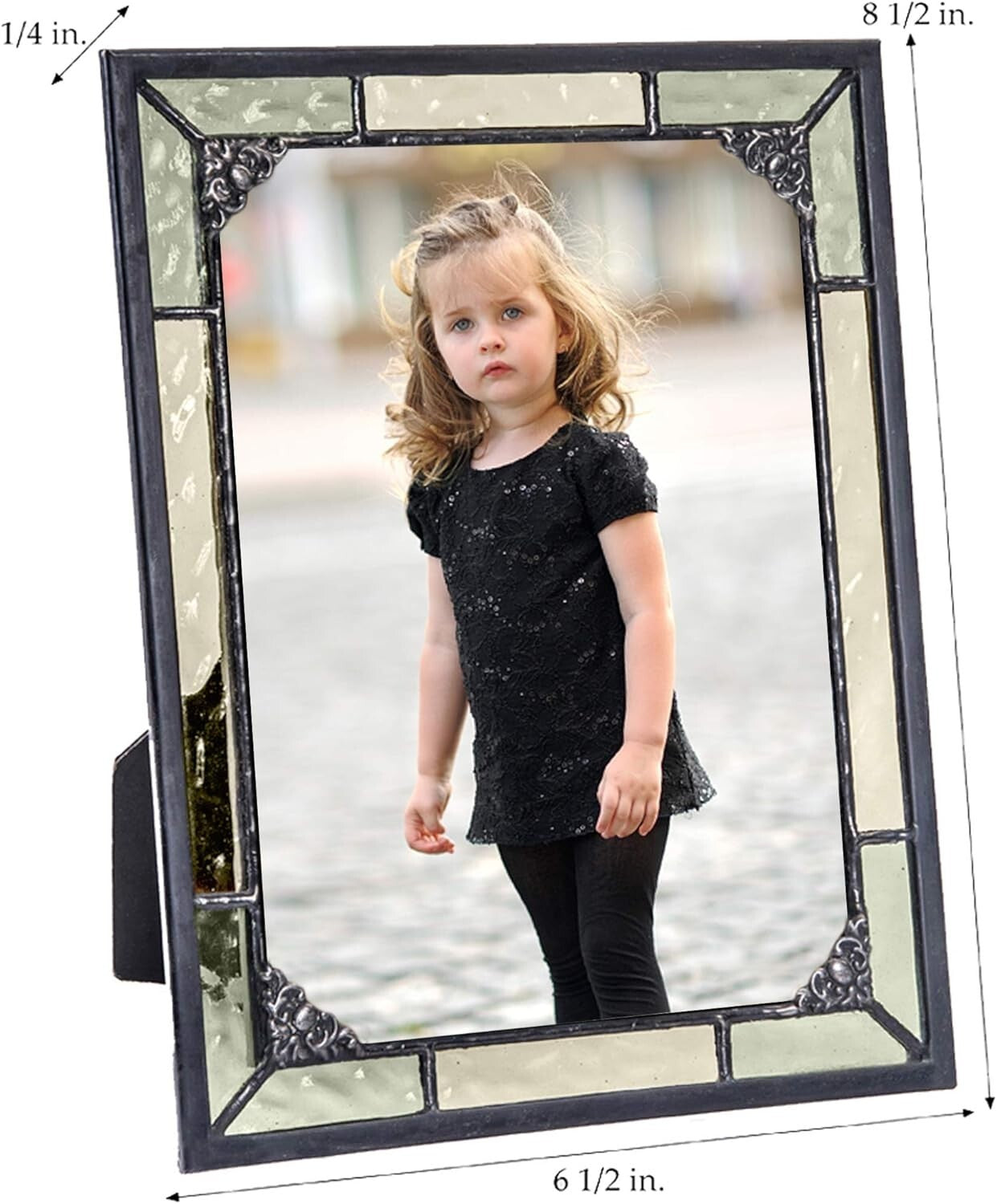 Antique Charcoal Stained Glass Photo Frame - 5x7 Horizontal/Vertical Display