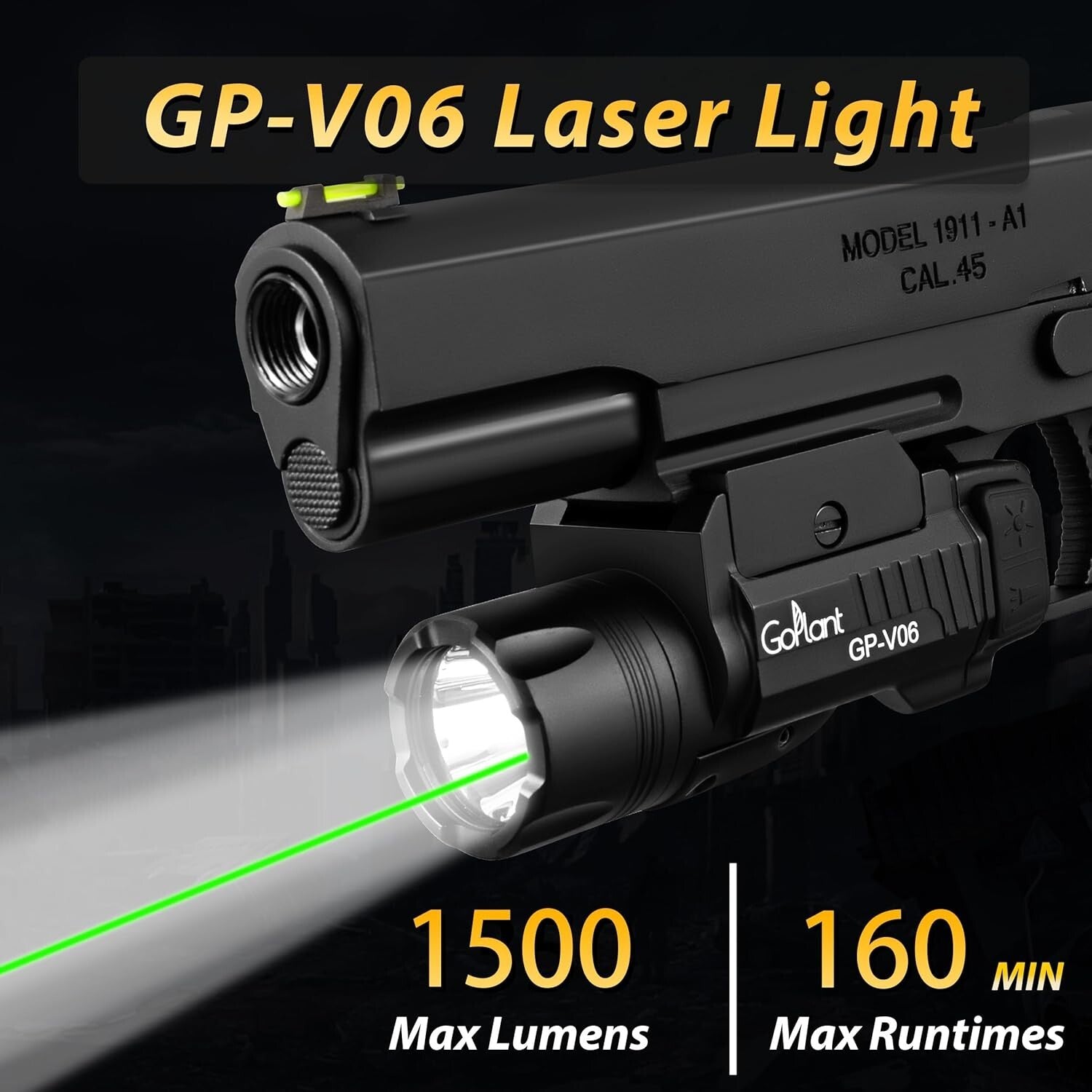 Rechargeable 1500 Lumens Laser Flashlight - Long Runtime for Tactical Operations