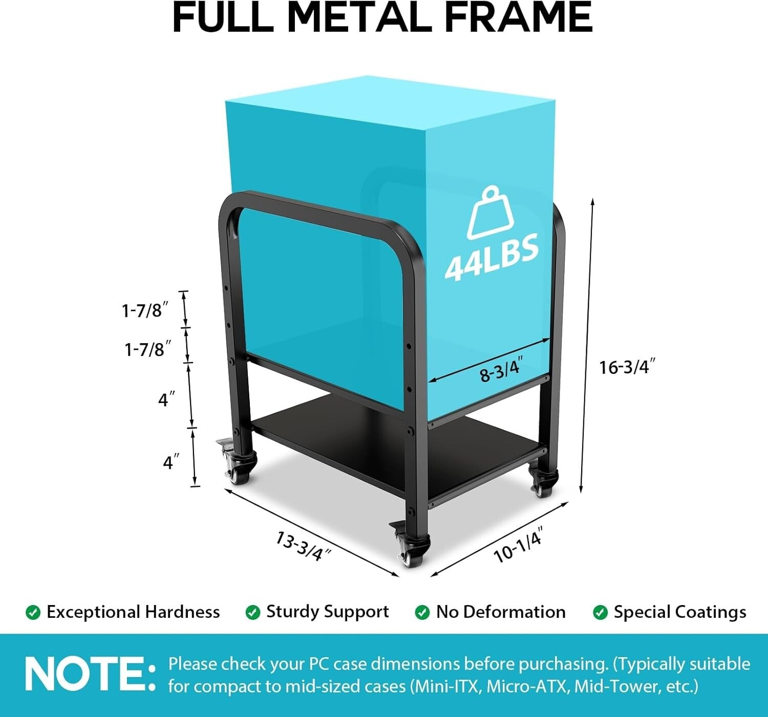 Efficient Computer Case Stand with 2-Tier Design and Mobile Caster Wheels