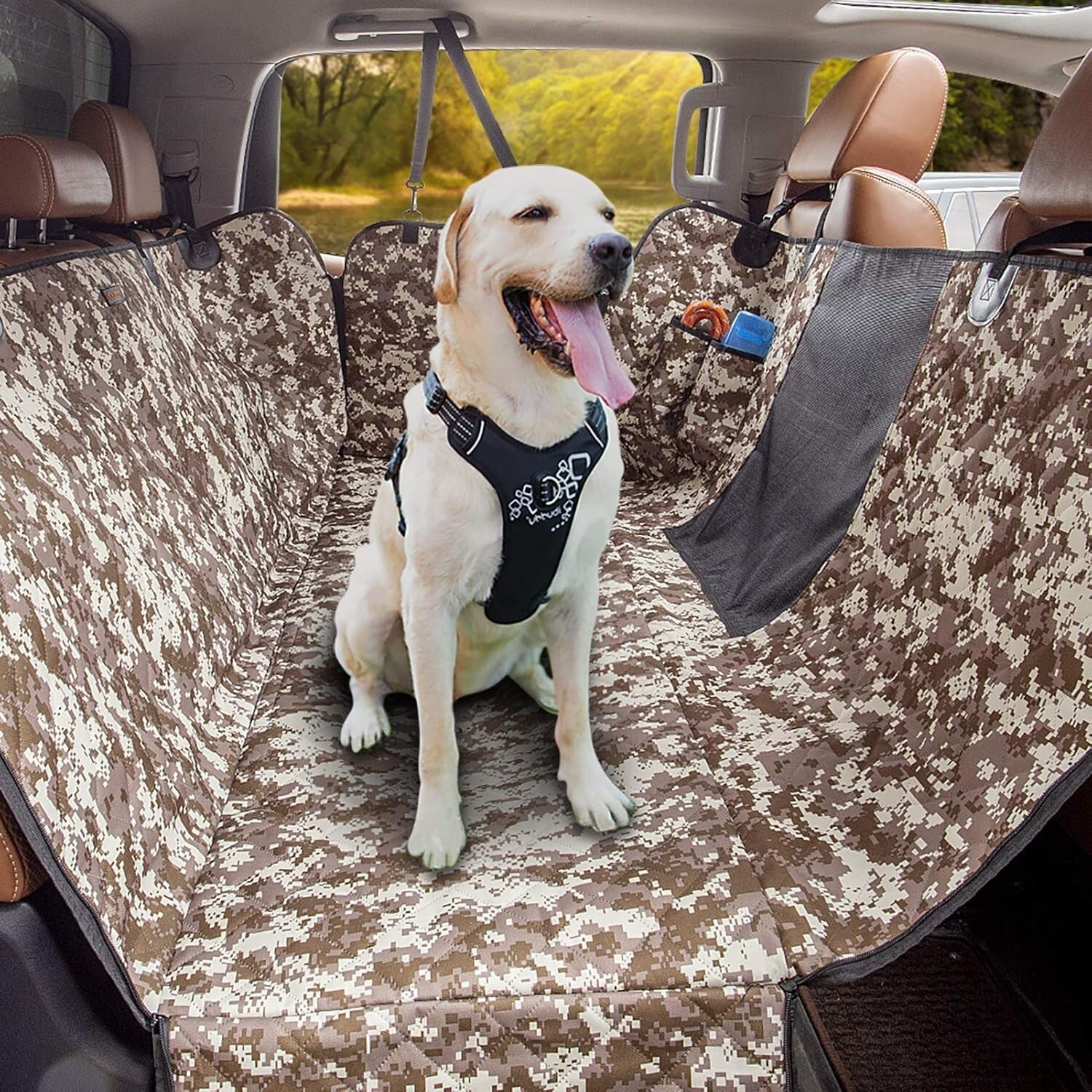 Camouflage Dog Hammock Seat Cover for Trucks - Machine Washable & Universal Fit
