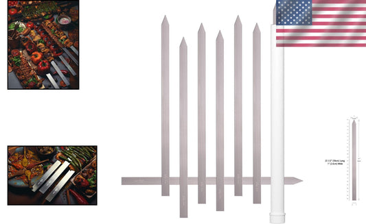 8 Elegant Flat Skewers - 23.5" Long, No-Wood Handles - Perfect for Koobideh
