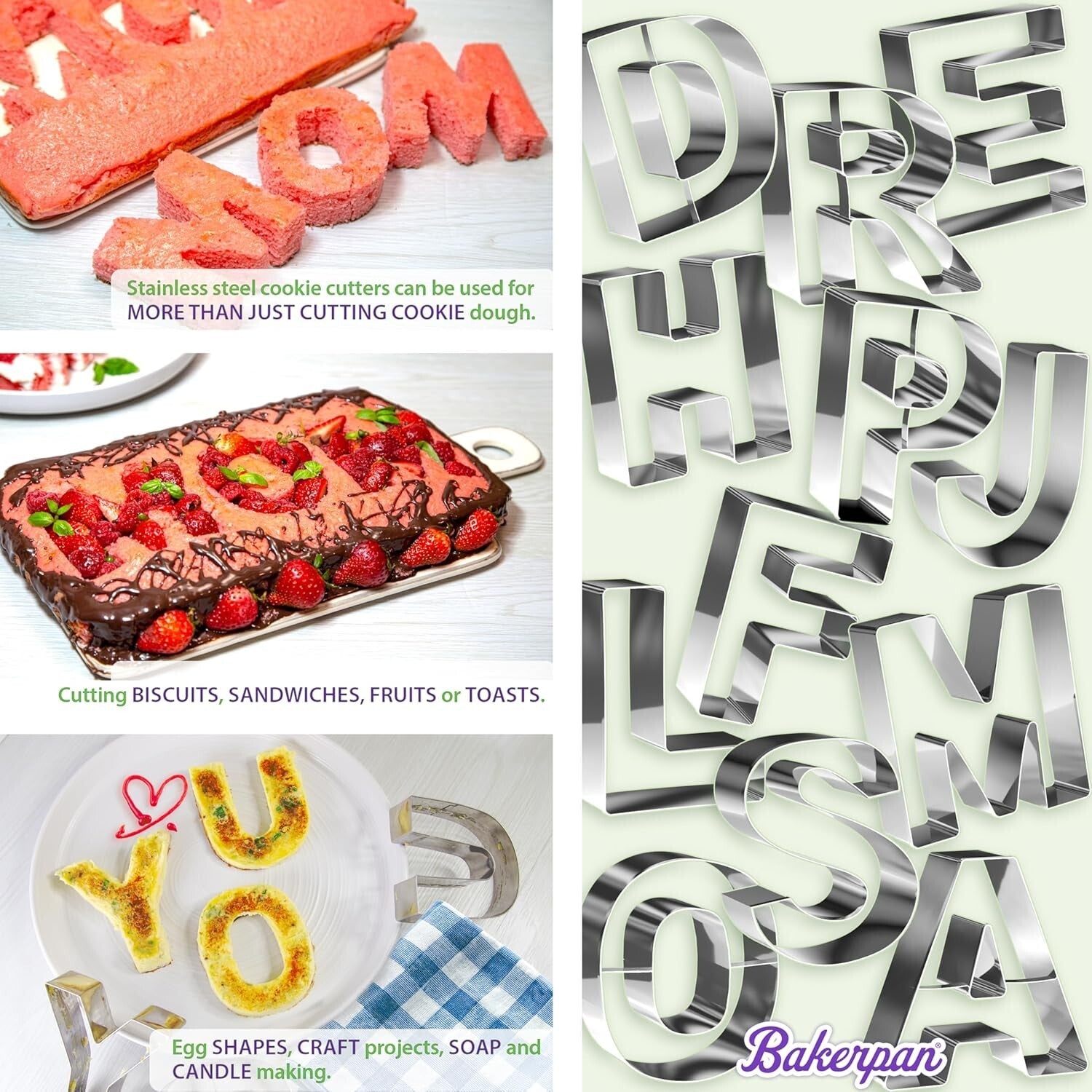 Polished Stainless Steel 3.5" Alphabet Cookie Cutters - 26 Piece Set for Bakers