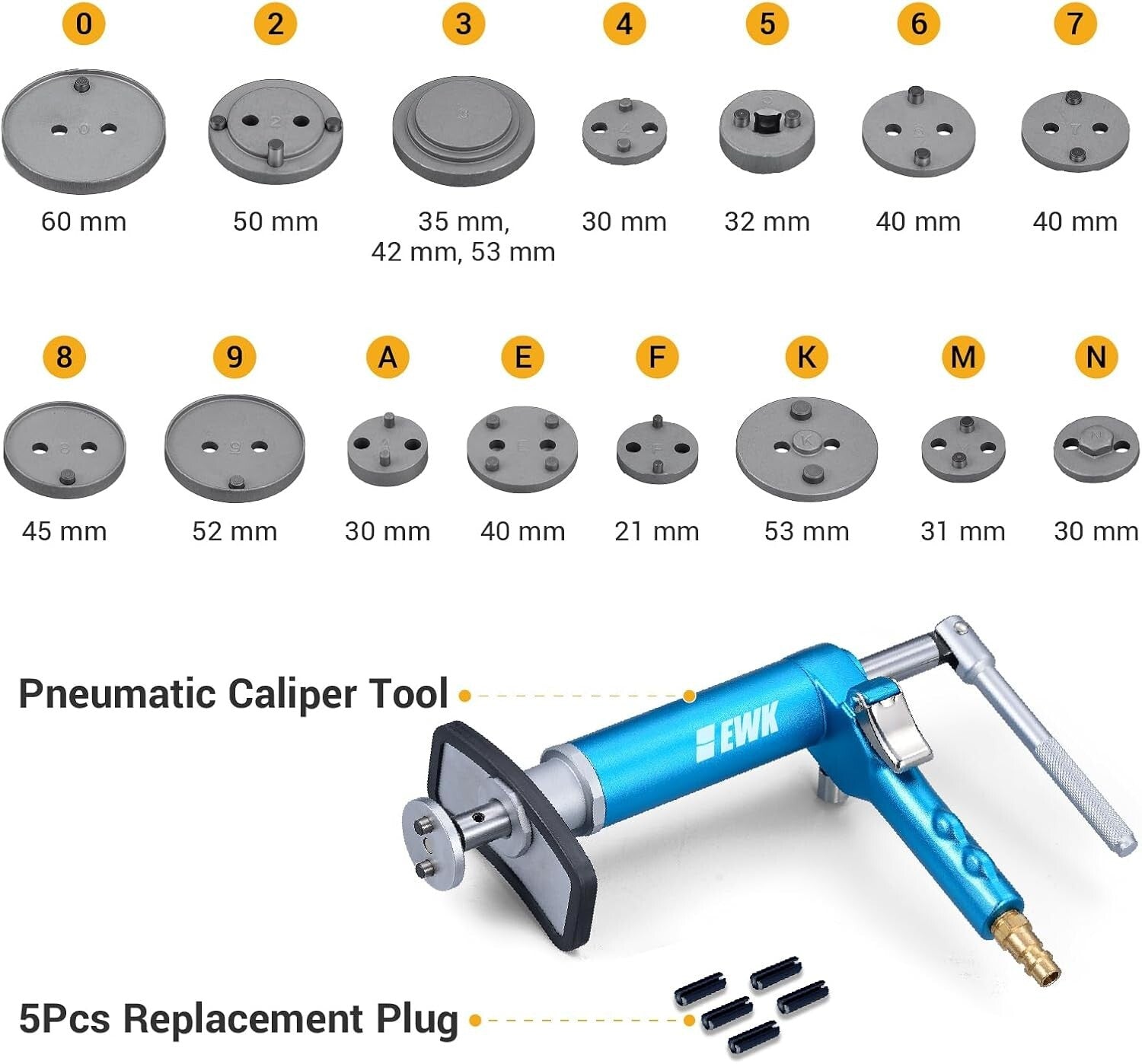 Efficient 16-Pc Brake Caliper Piston Tool with Magnetic Pins & Adjustable Handle