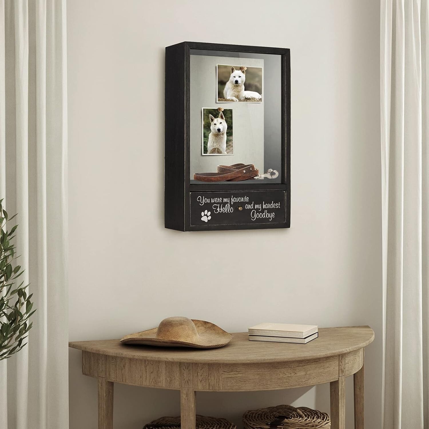 Antique Wood Shadow Box Frame for Pet Memorial - Customizable Keepsake Storage