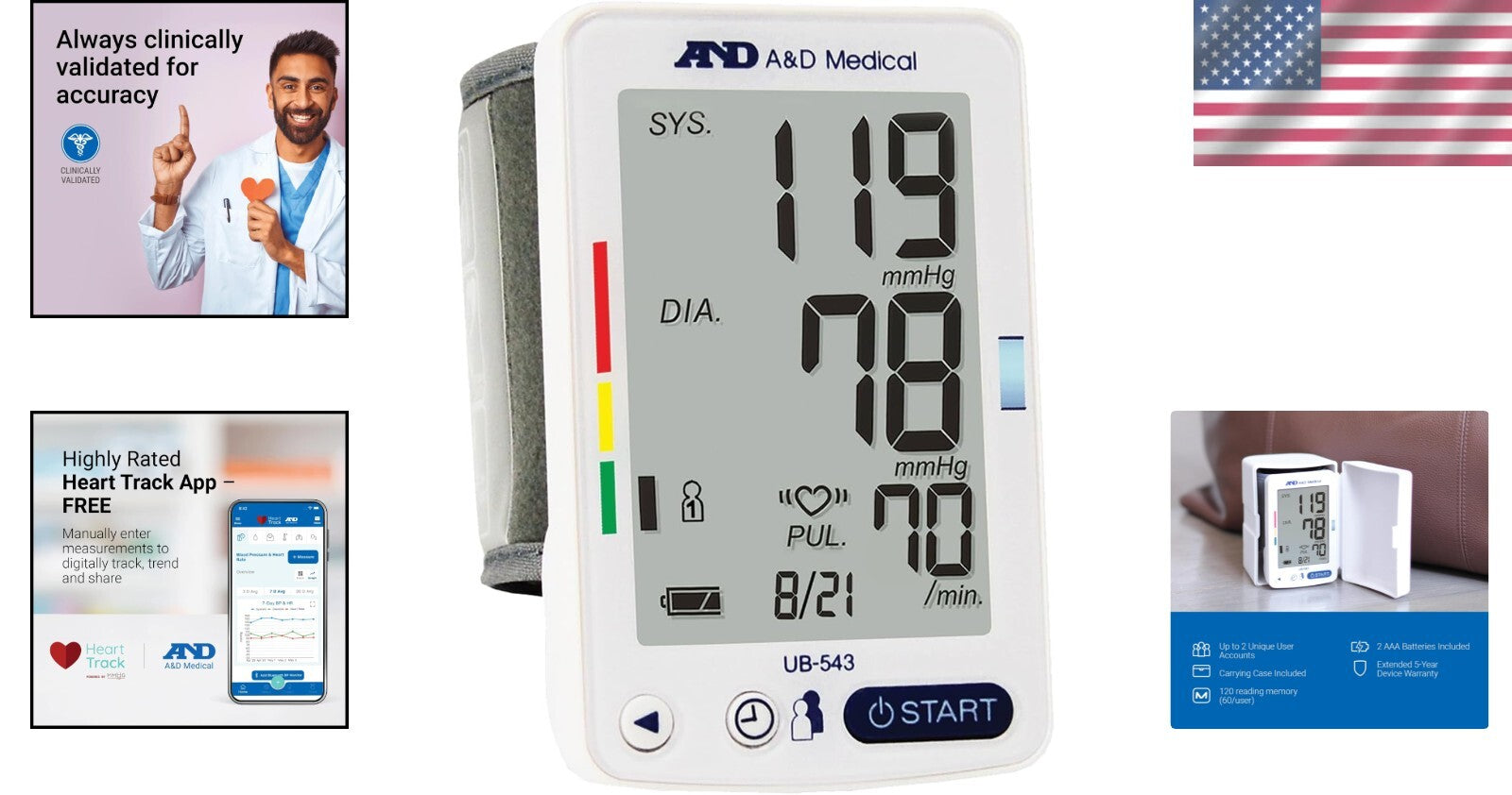 Wrist BP Monitor with Extra-Large LCD, 2 User Memory & 2 AAA Batteries Included