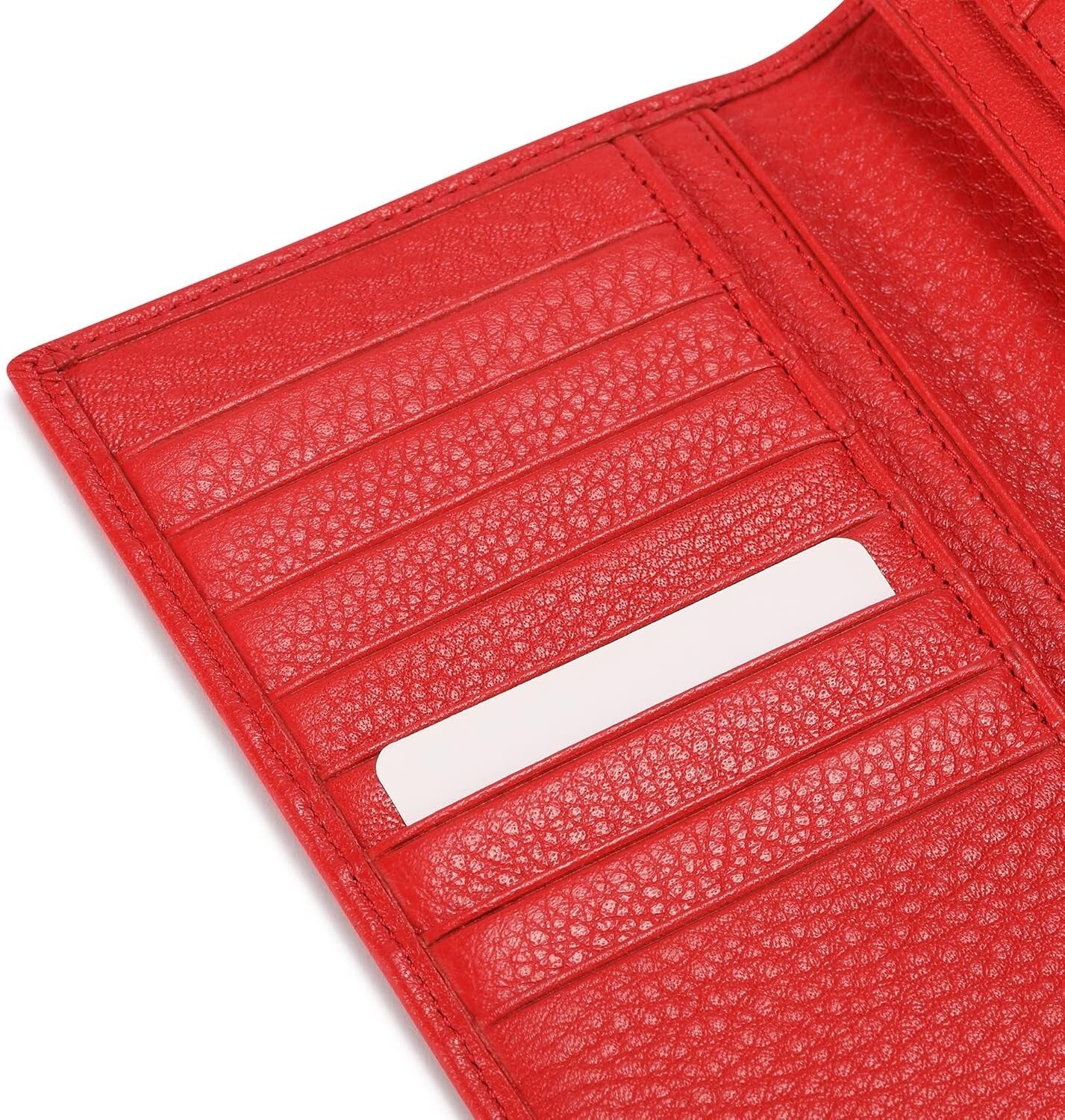 Luxury Bifold Wallet in Pebbled Red Italian Calfskin with 15 Card Slots