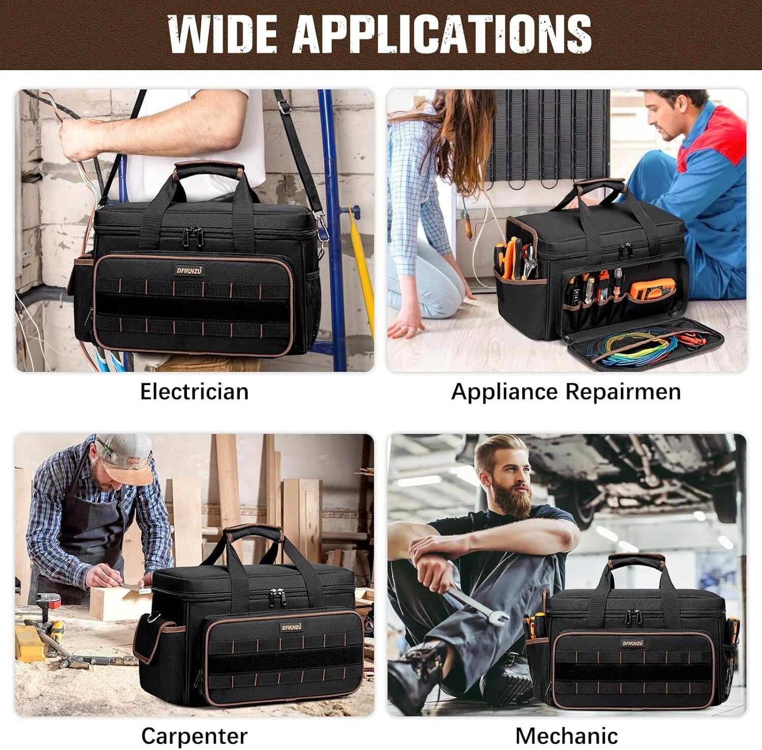 17" Heavy Duty Tool Bag with 20 Pockets - Portable Organizer for Professionals