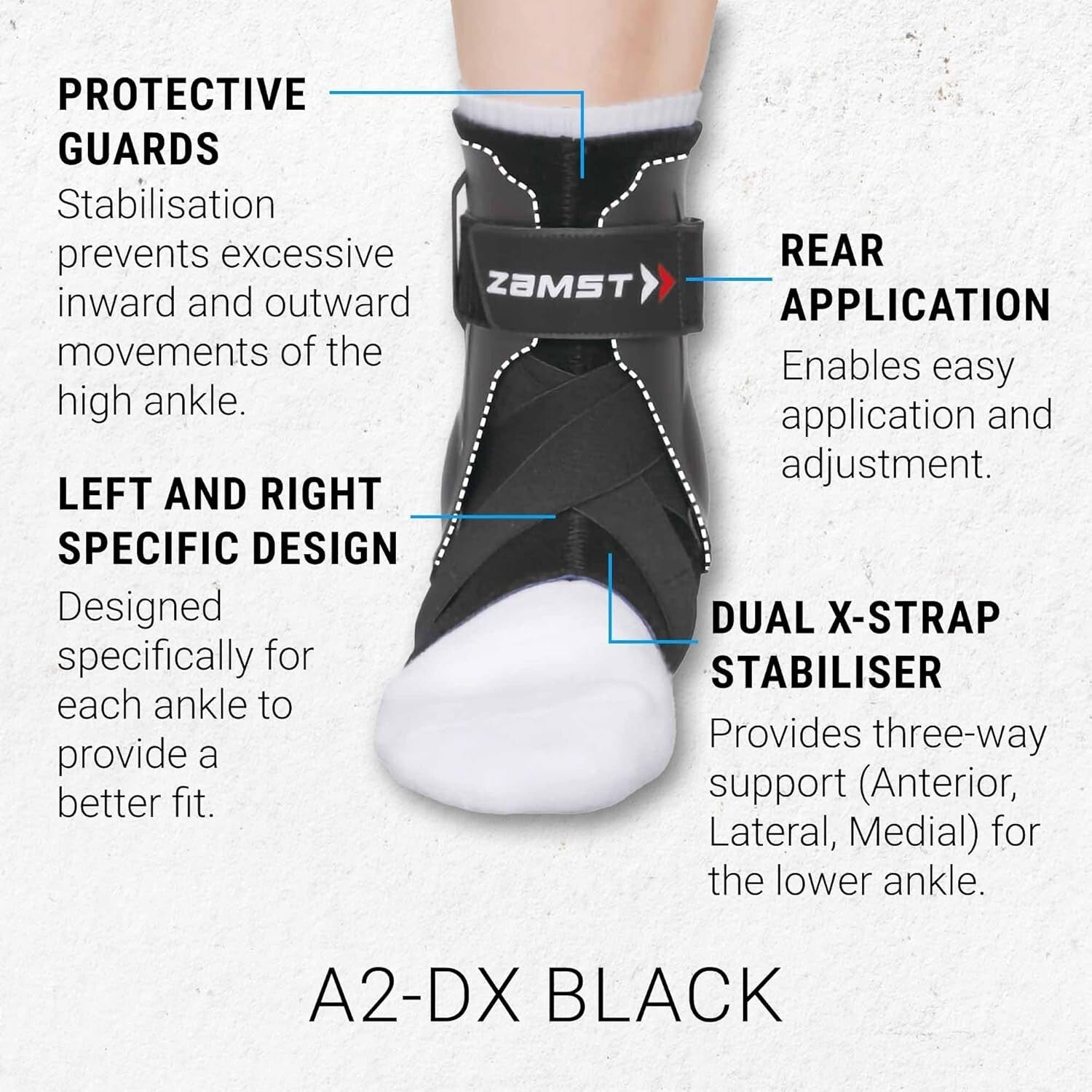 A2-DX Protective Ankle Brace - Tailored Fit for Sports Enthusiasts - Black, Left