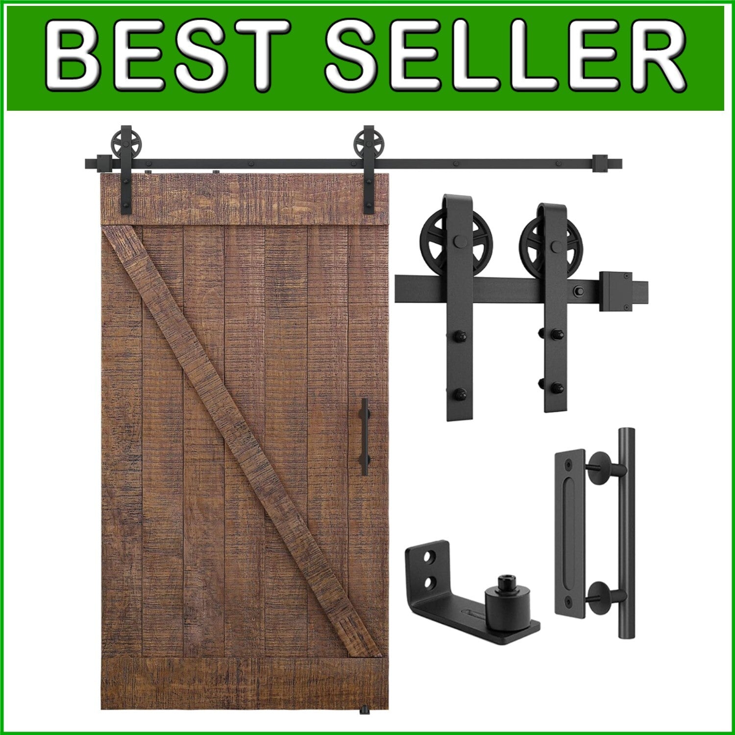 7ft Heavy Duty Sliding Barn Door Hardware Kit with Industrial-Style Pull Handle