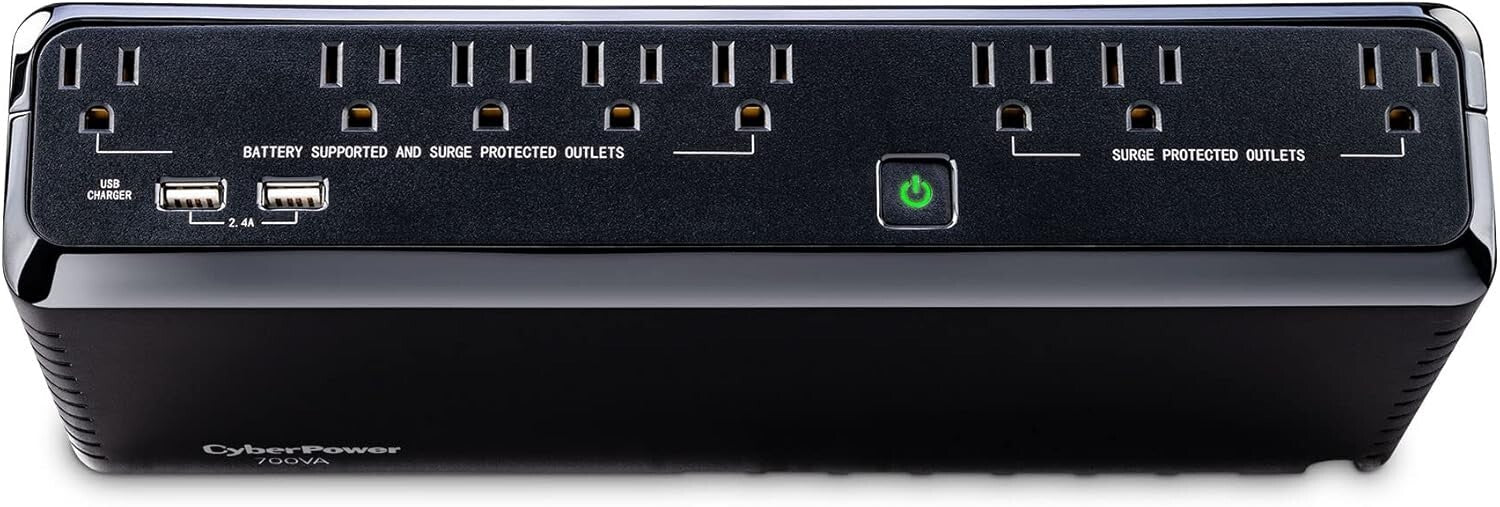 Compact 700VA UPS with Surge Protection & USB Charging - Black Power Supply