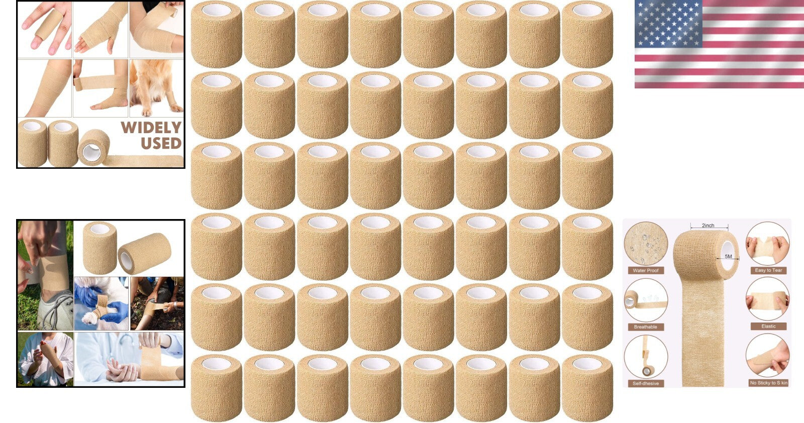 Multi-Functional Athletic Tape - 64 Rolls of 2" Self-Adhesive Wrap for Easy Care