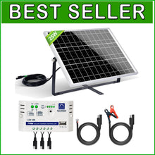Load image into Gallery viewer, 25 Watts 12V Off Grid Solar Panel Kit with Adjustable Mount &amp; Charge Controller