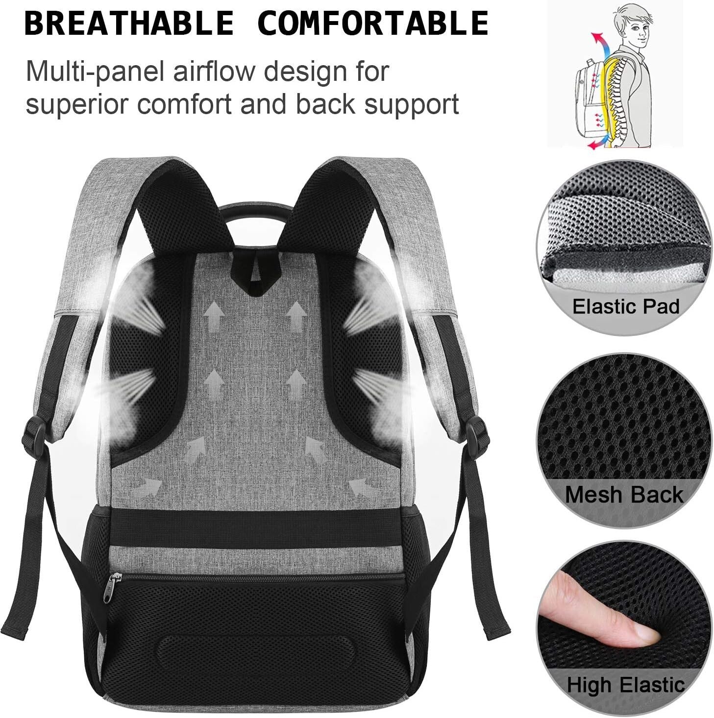 17-Inch Anti-Theft Laptop Backpack with USB Charging & Water Resistance in Grey