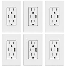 Load image into Gallery viewer, Tamper Resistant USB Outlets with Dual Ports - Easy Install 6 Pack, Matte White