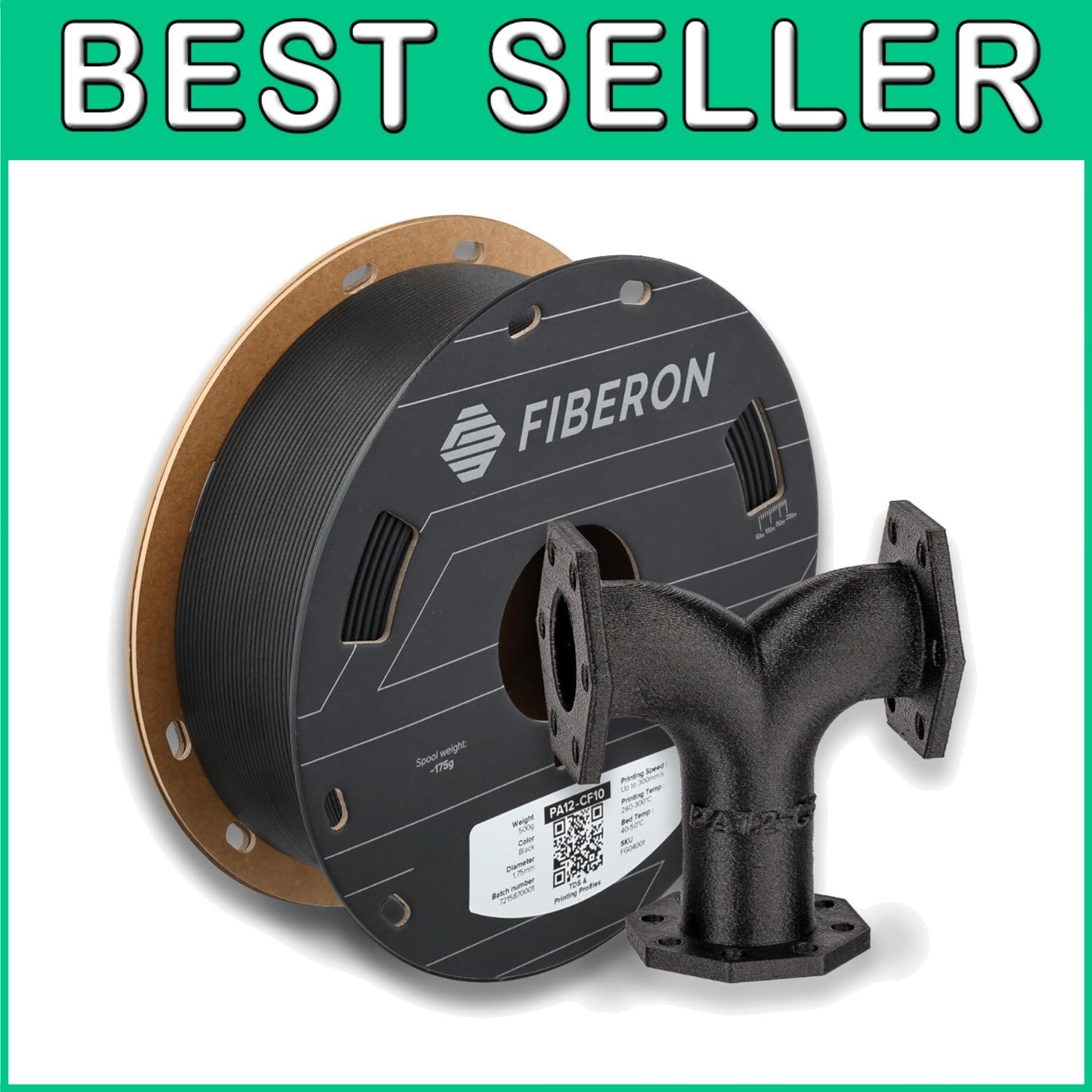Robust 1.75mm Fiberon PA12-CF Nylon Filament - Ideal for High-Speed Printing