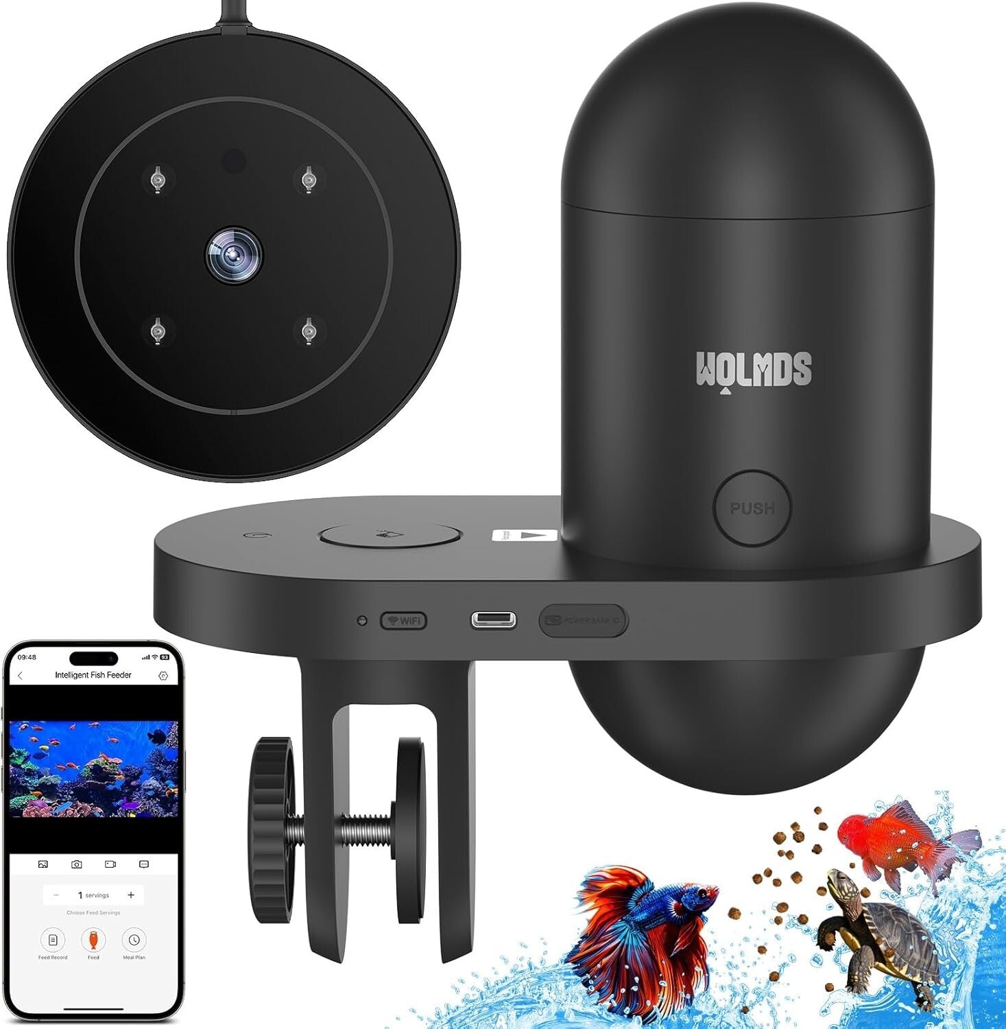 2.4G Precision Fish Feeder with Visual Monitor for Betta and Goldfish Aquariums