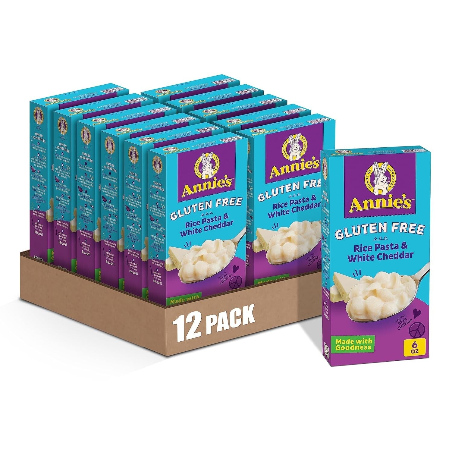 Annie's Rice Pasta Mac and Cheese – Cheerful Gluten-Free Meal, 12 x 6 oz Boxes