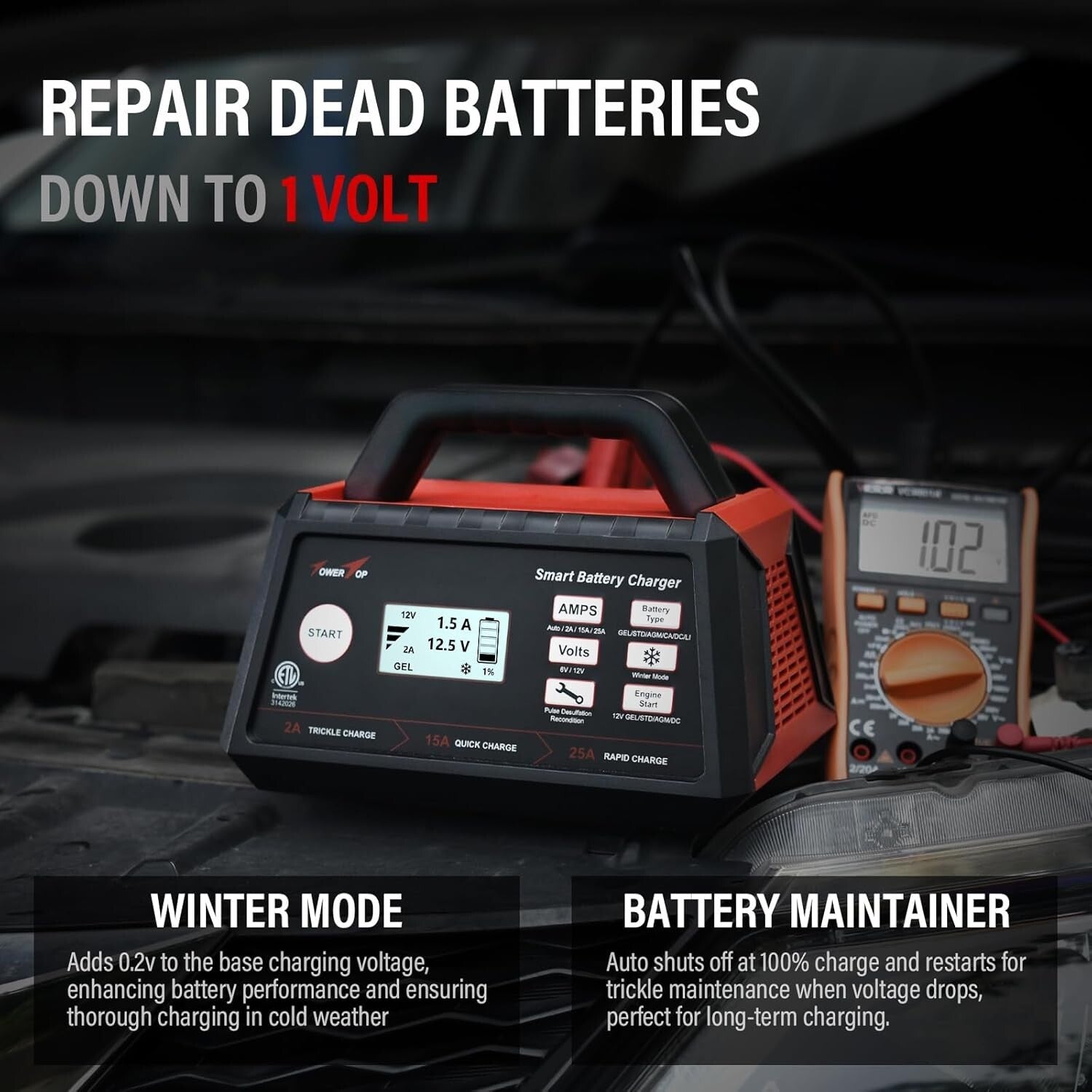 Smart 12V Car Battery Charger: 25A Fast Charging & Maintenance for All Batteries